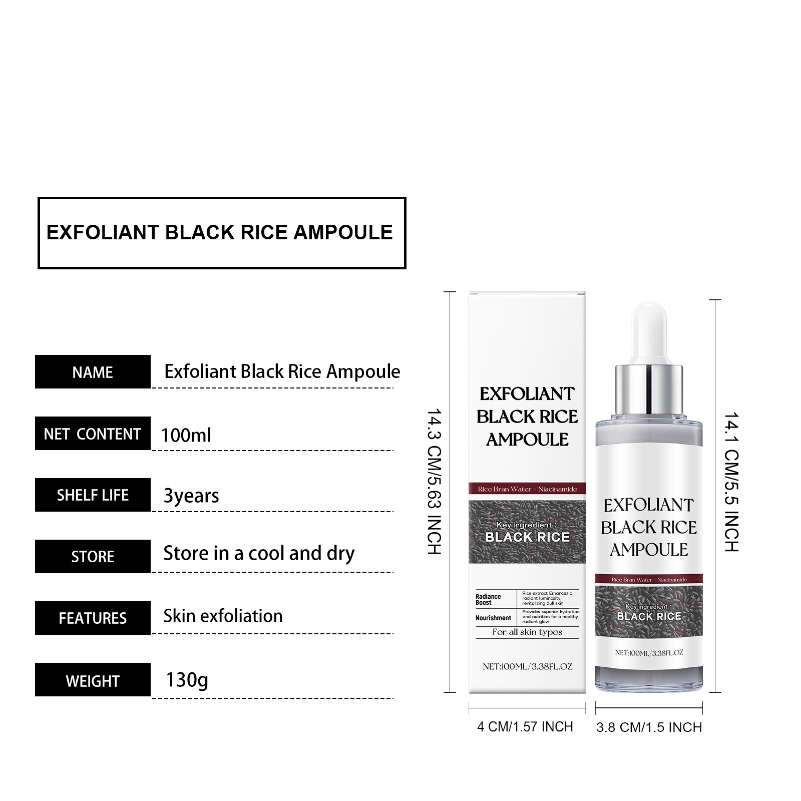 Black Rice Brightening Exfoliating Liquid Daily Care Hydrating Moisturizing Elastic Luminous Facial Skin Serum