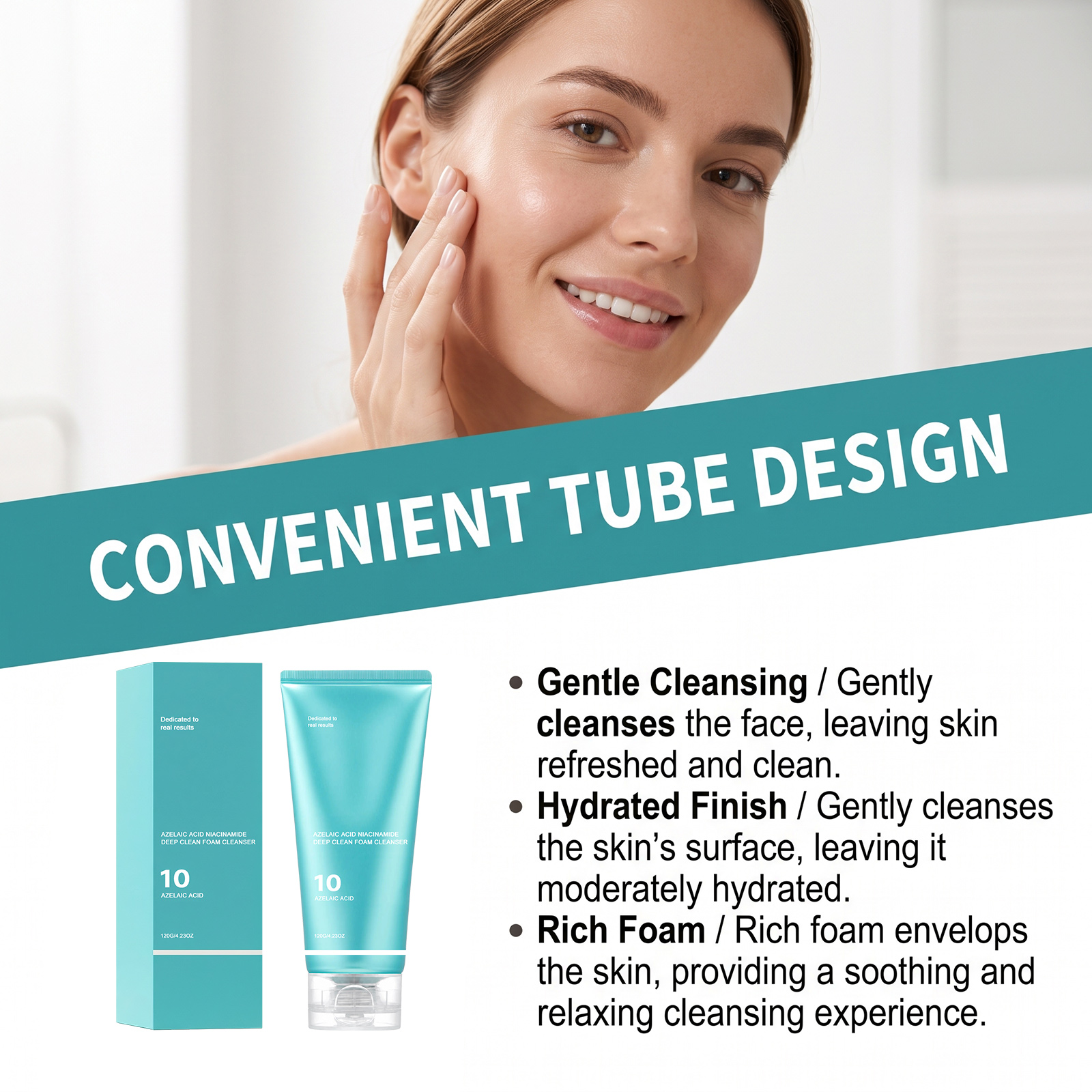 Nicotinamide Cleansing Facial Cleanser Dense Foam Mild Cleansing Soft Texture Comfortable Facial Application Easy Rinse Non Sticky
