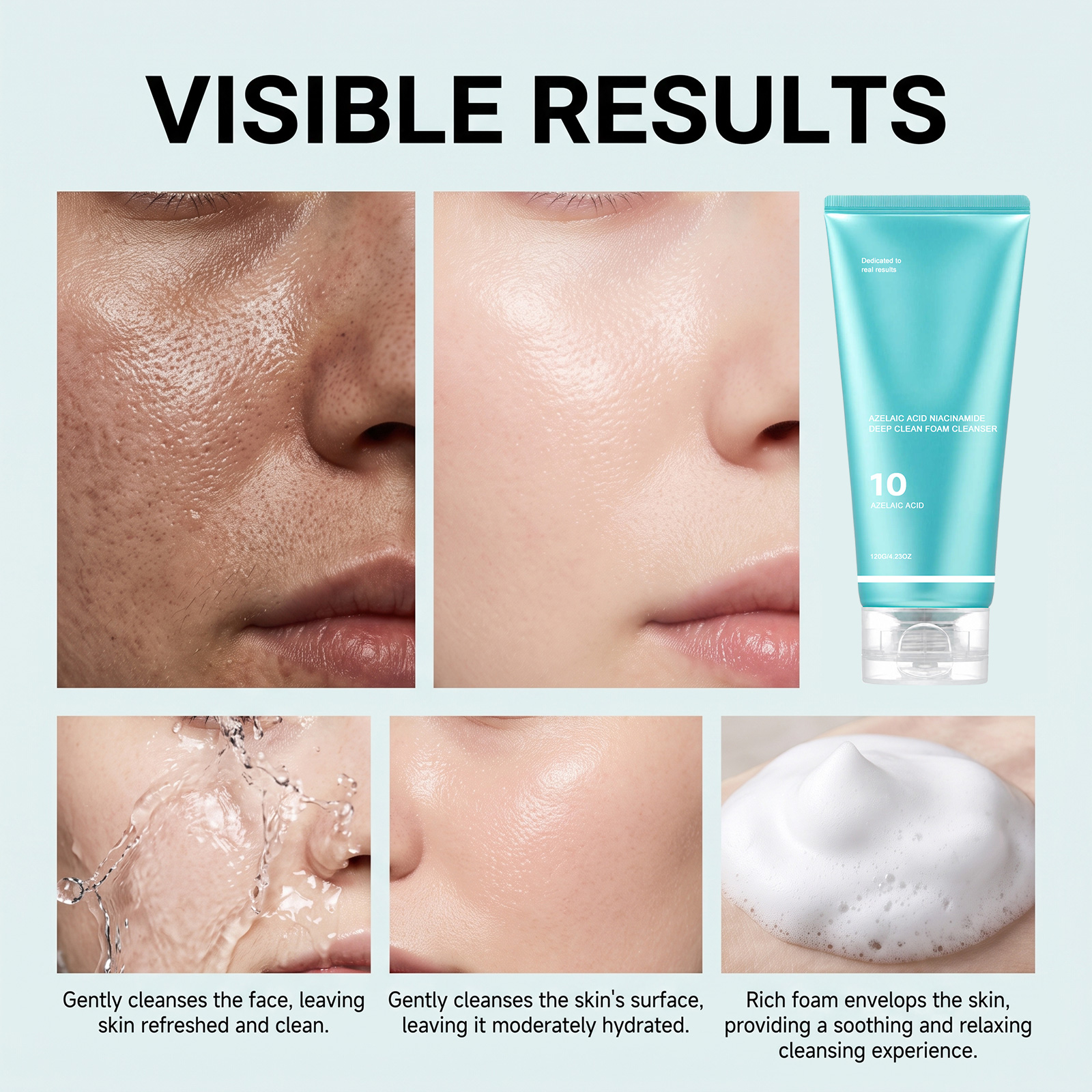 Nicotinamide Cleansing Facial Cleanser Dense Foam Mild Cleansing Soft Texture Comfortable Facial Application Easy Rinse Non Sticky