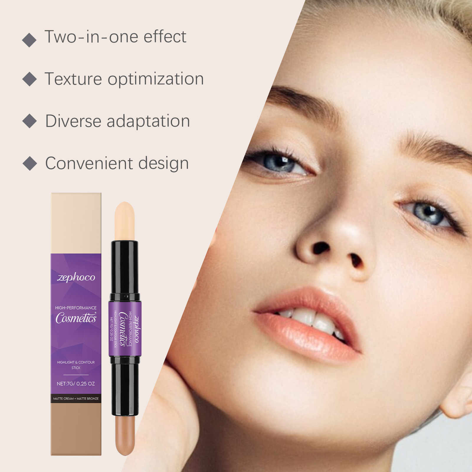 2 In 1 Cream Highlight Contour Stick Portable Rotating Pen Dual Bright Concealer