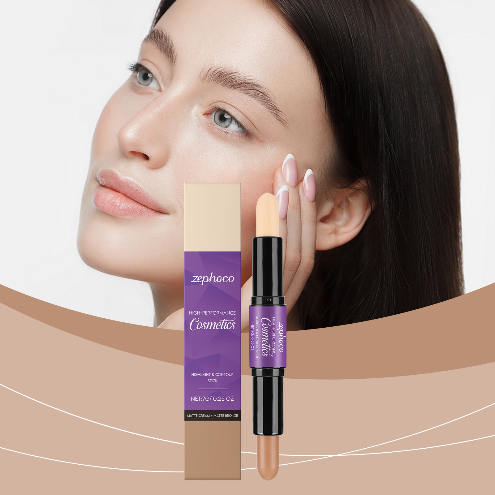 2 In 1 Cream Highlight Contour Stick Portable Rotating Pen Dual Bright Concealer