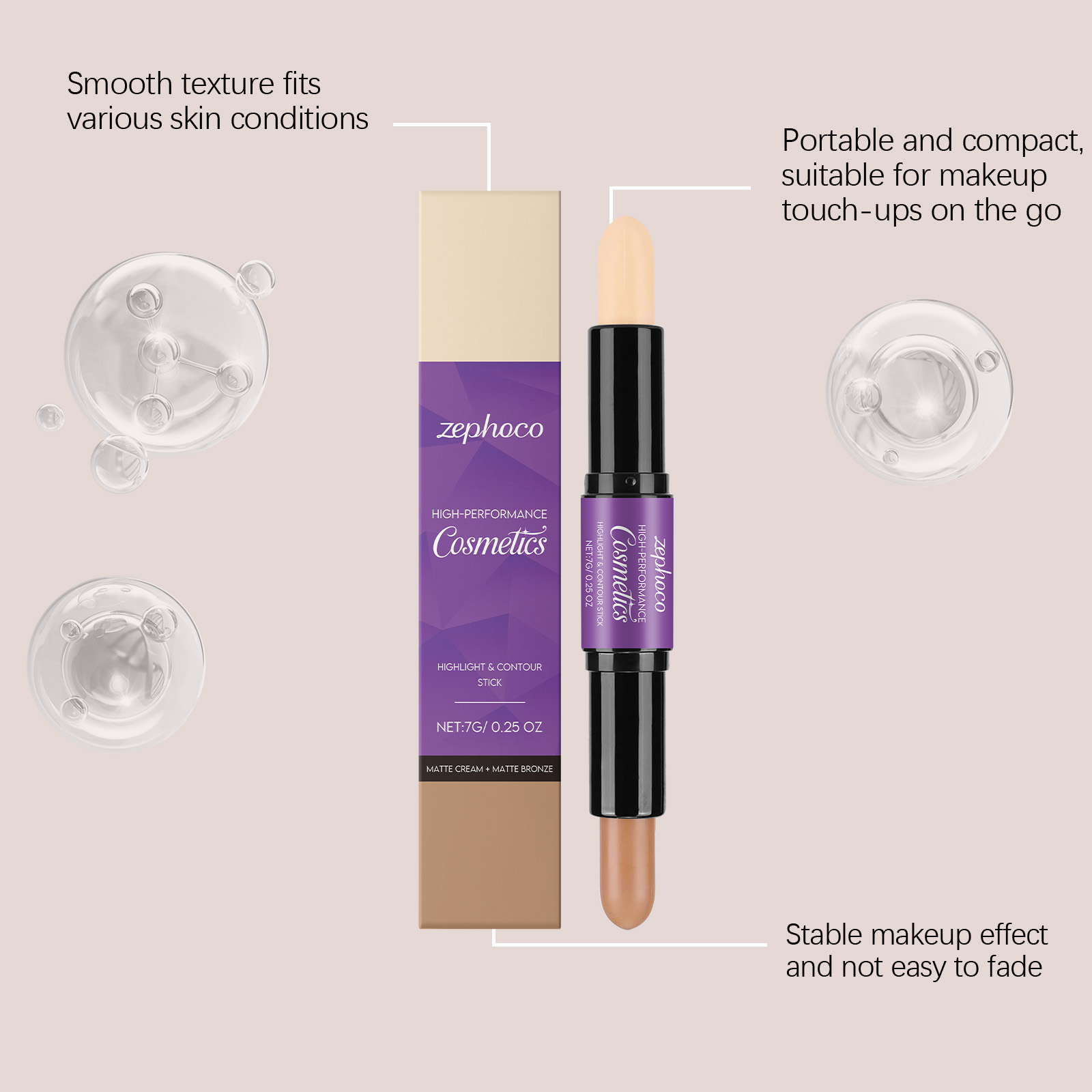 2 In 1 Cream Highlight Contour Stick Portable Rotating Pen Dual Bright Concealer
