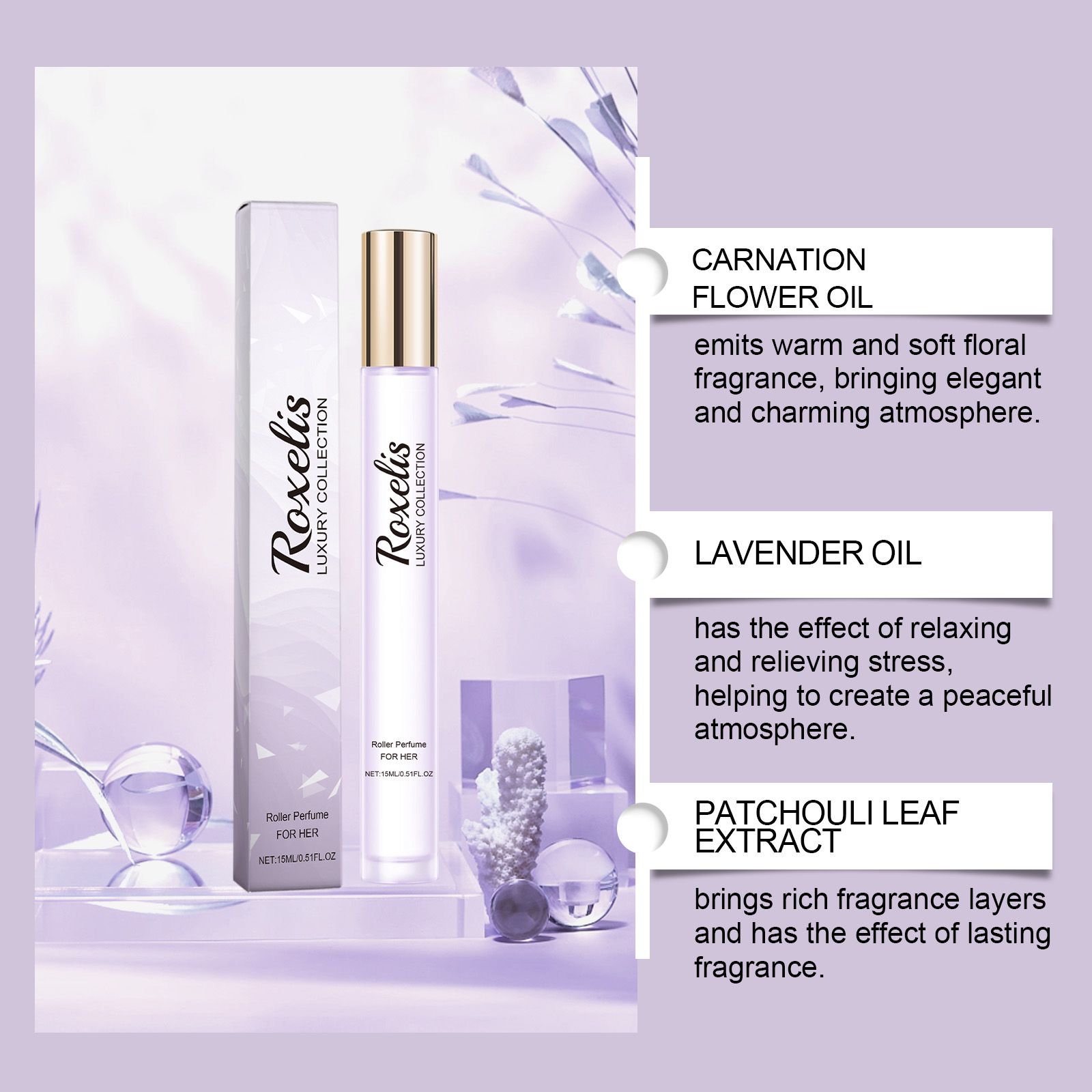 Women Roll On Perfume Carnation Lavender Fresh Long Lasting Portable For Daily Wear