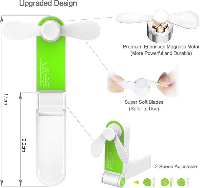 Handheld Fan Mini Electric Hand Held Fans,Hand Fan Rechargeable Portable Folding USB Fans Battery Operated Small Desk Fan Foldable Pocket Quiet Fan for Home Off
