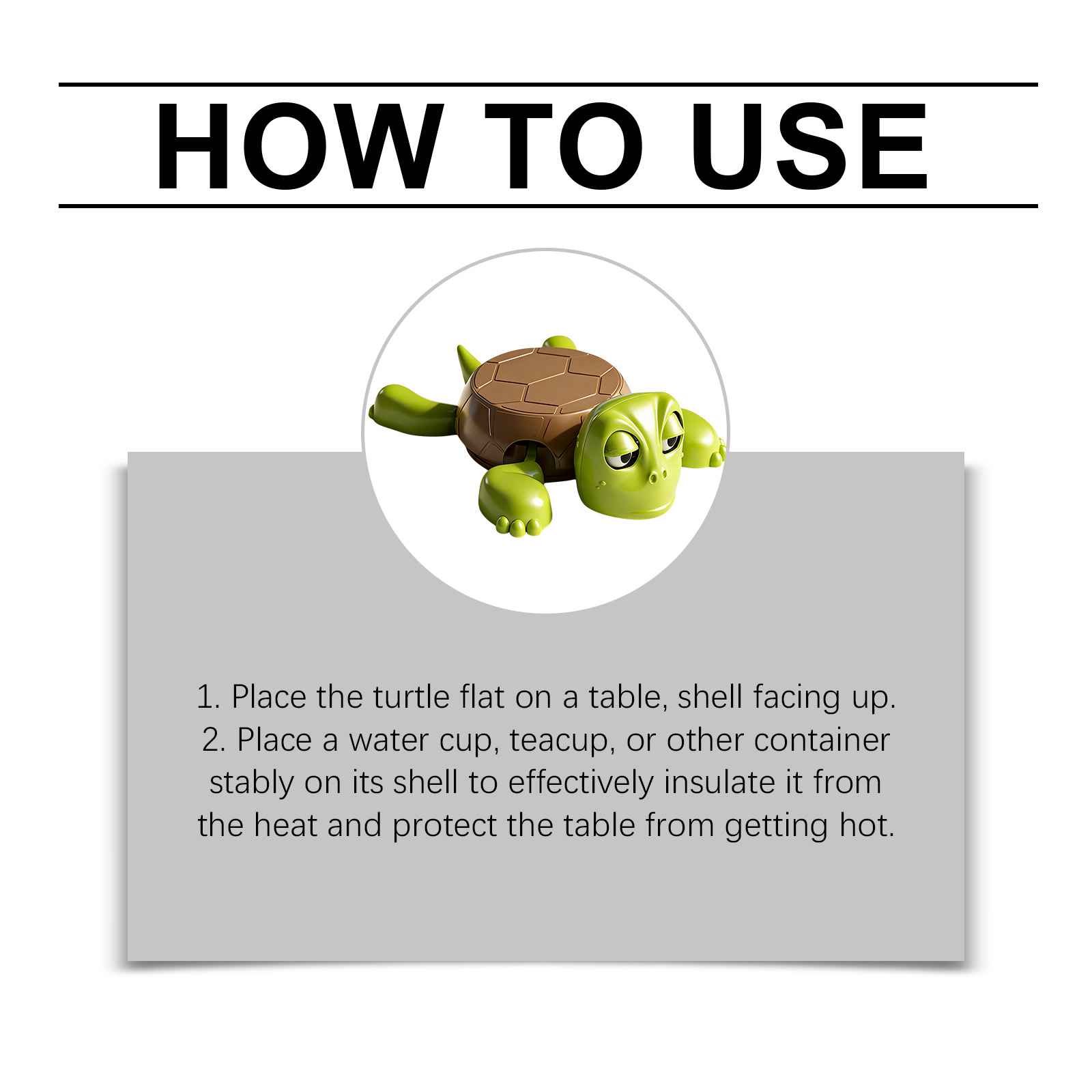 (Green) Funny Turtle Coaster Anti-Slip Heat-Resistant Cup Holder Desk Protect Pad for Home Office Prank Desktop Ornament Gifts