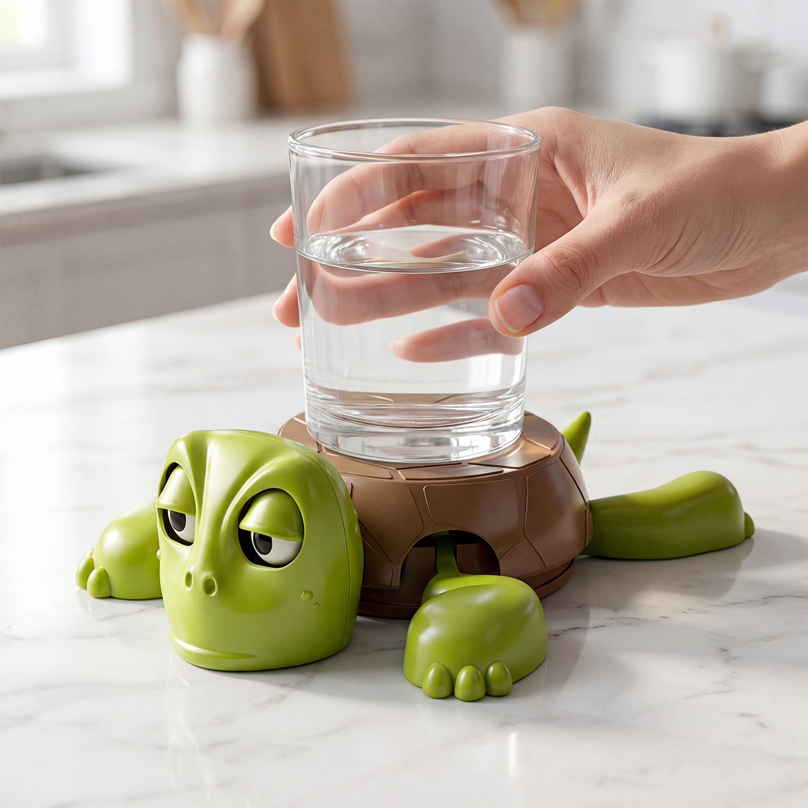 (Green) Funny Turtle Coaster Anti-Slip Heat-Resistant Cup Holder Desk Protect Pad for Home Office Prank Desktop Ornament Gifts