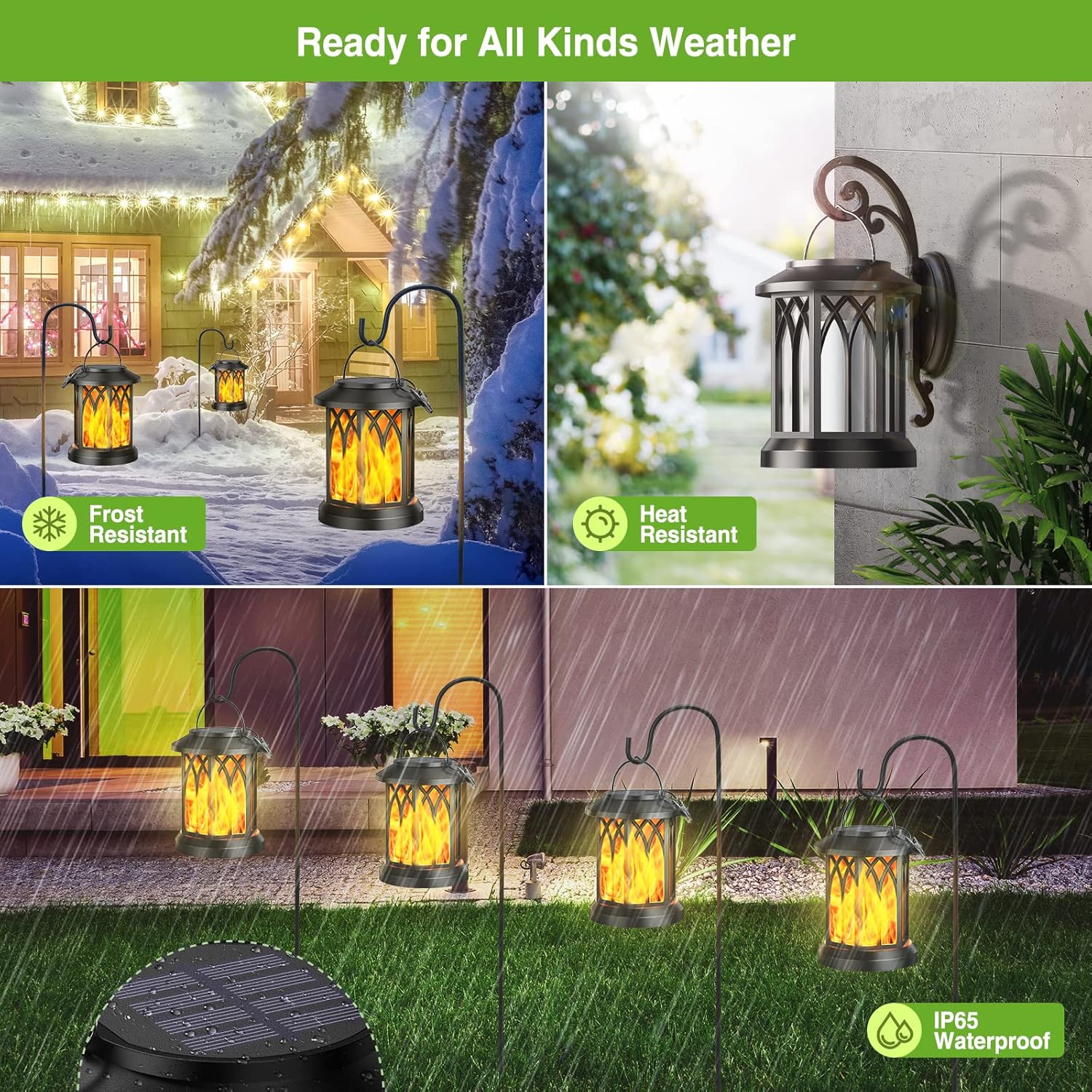 (Bronze~Flame) Solar Lights Outdoor Garden 2 Pack Hanging Solar Lanterns with Realistic Flickering Flame LED Waterproof Garden Ornaments Outdoor Lights Lantern for Decoration 