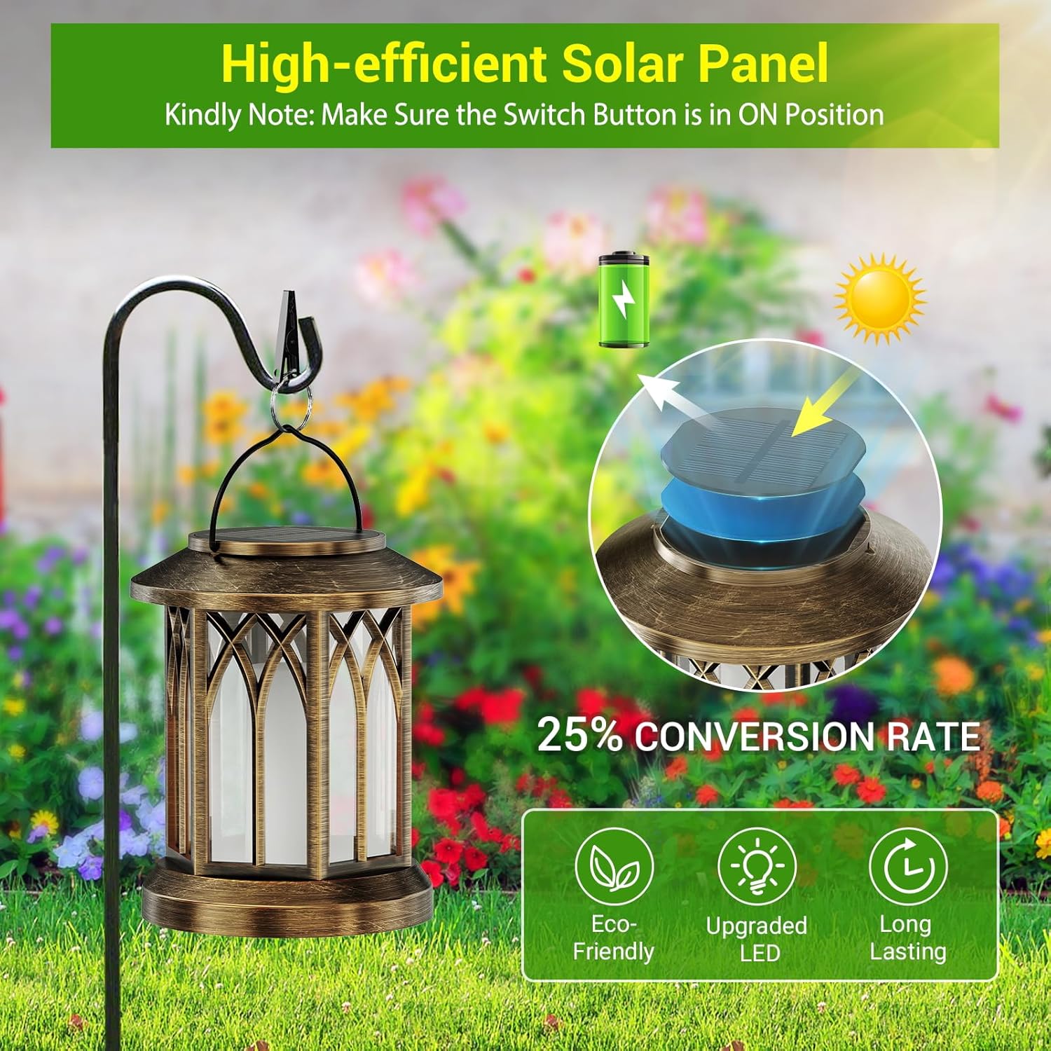 (Bronze~Flame) Solar Lights Outdoor Garden 2 Pack Hanging Solar Lanterns with Realistic Flickering Flame LED Waterproof Garden Ornaments Outdoor Lights Lantern for Decoration 