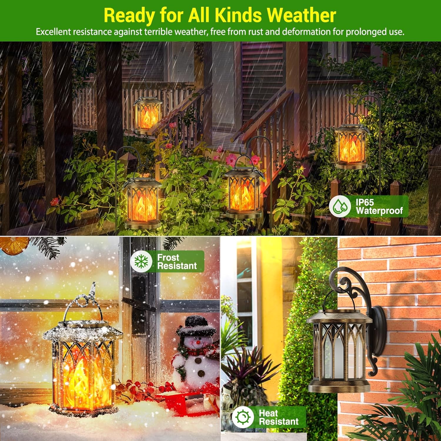 (Bronze~Flame) Solar Lights Outdoor Garden 2 Pack Hanging Solar Lanterns with Realistic Flickering Flame LED Waterproof Garden Ornaments Outdoor Lights Lantern for Decoration 