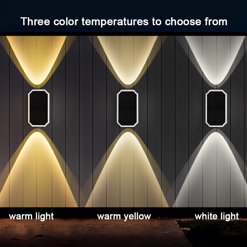 (3 color) RGB Color Solar Fence Lights Outdoor Light Intelligent Light Control Lamp Up and Down Solar Wall Lights for Yard Garage Exterior