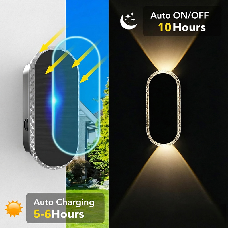 (3 color) RGB Color Solar Fence Lights Outdoor Light Intelligent Light Control Lamp Up and Down Solar Wall Lights for Yard Garage Exterior