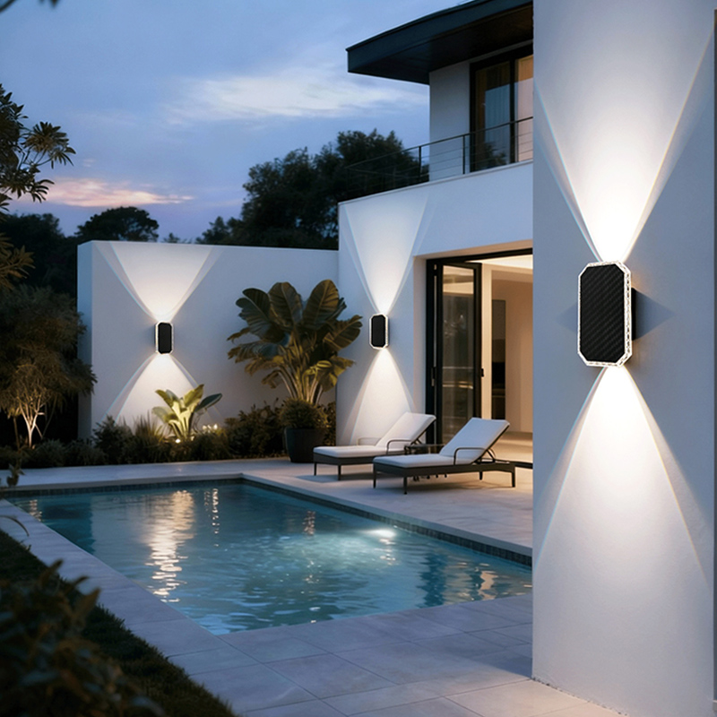 (3 color) RGB Color Solar Fence Lights Outdoor Light Intelligent Light Control Lamp Up and Down Solar Wall Lights for Yard Garage Exterior