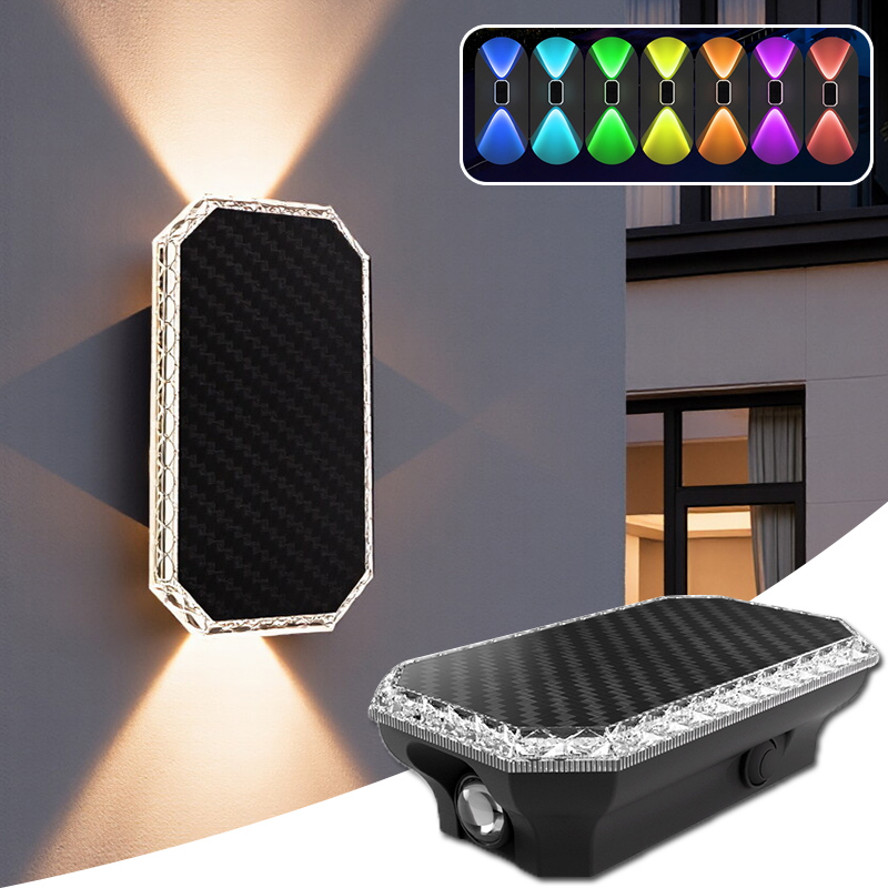 (3 color) RGB Color Solar Fence Lights Outdoor Light Intelligent Light Control Lamp Up and Down Solar Wall Lights for Yard Garage Exterior