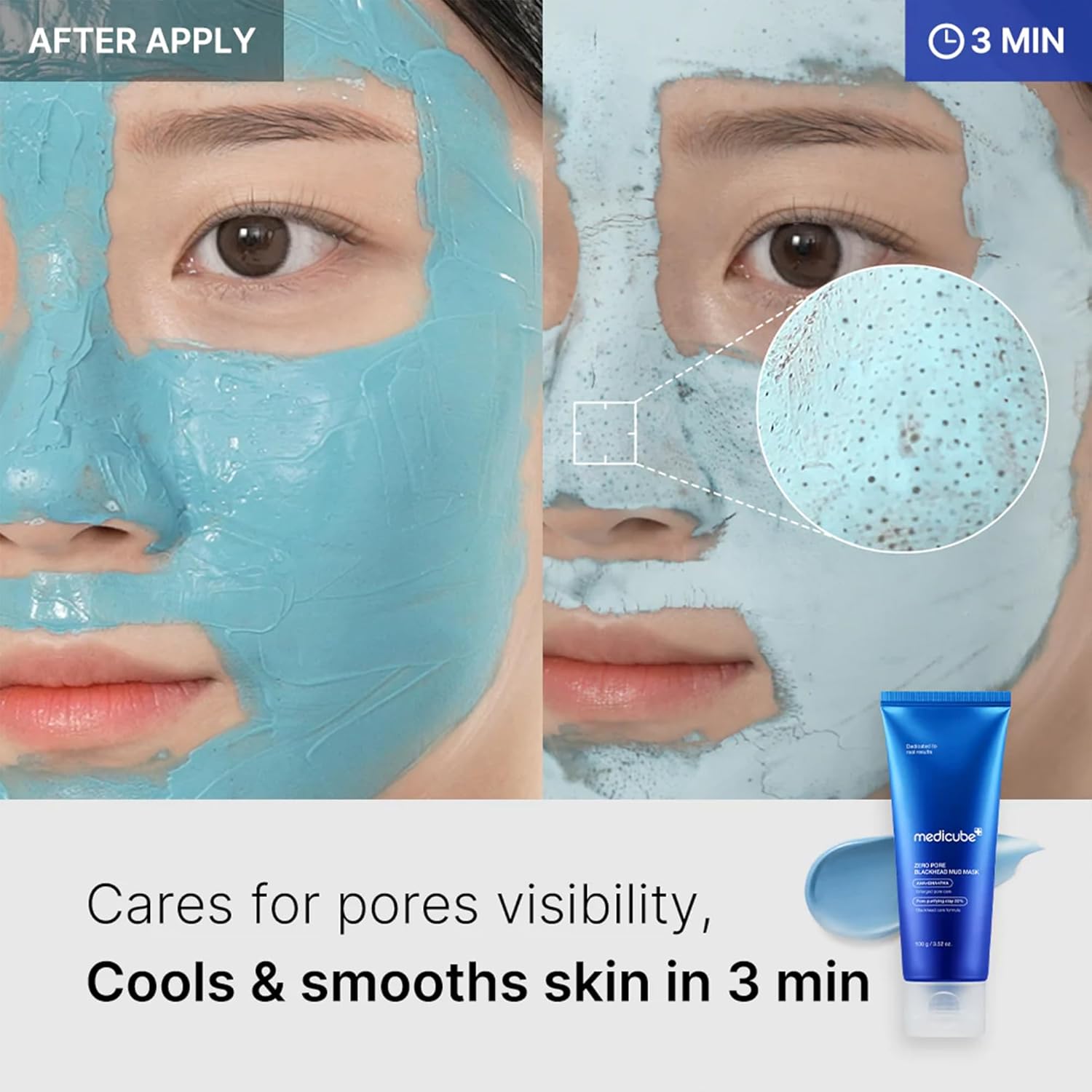 medicube Zero Pore Blackhead Mud Facial Mask Skin Cooling Pore Tightening 3 Minute Quick Dry Formula with AHA BHA PHA Pore Purifying Clay Korean Mud Mask 100g