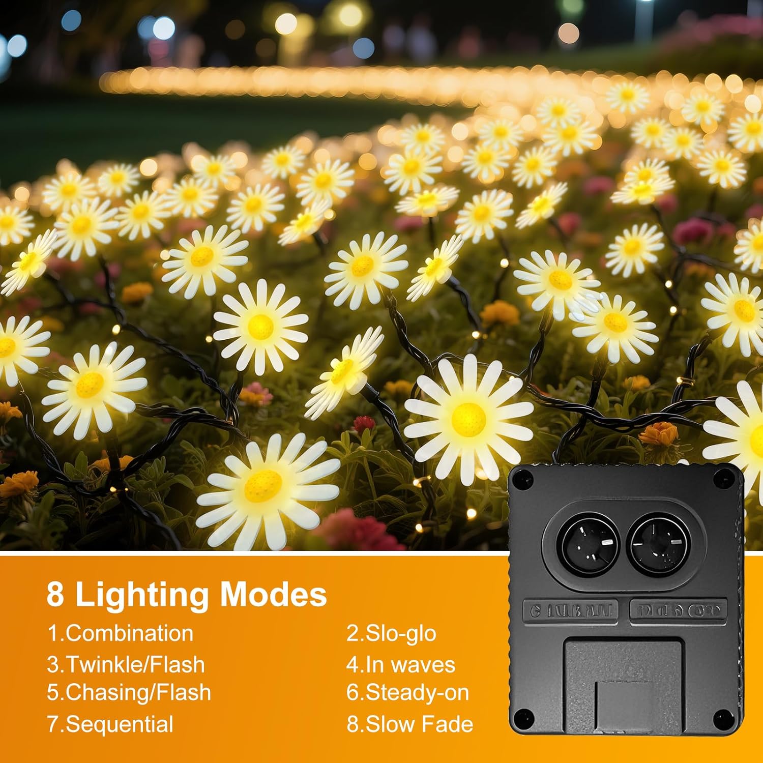 Solar Flower String Lights Outdoor Garland Fairy Lights,40LED Mums Daisy String Lights Solar Powered Garden Fence Light Waterproof 8Mode for Tree