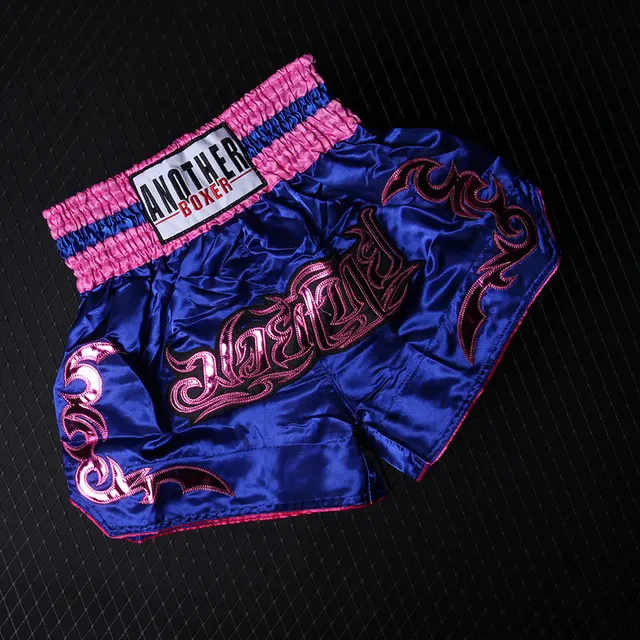 (M) Embroidered Satin Boxing Shorts for Men Women Kids Muay Thai Pants for MMA Kickboxing Training Fight