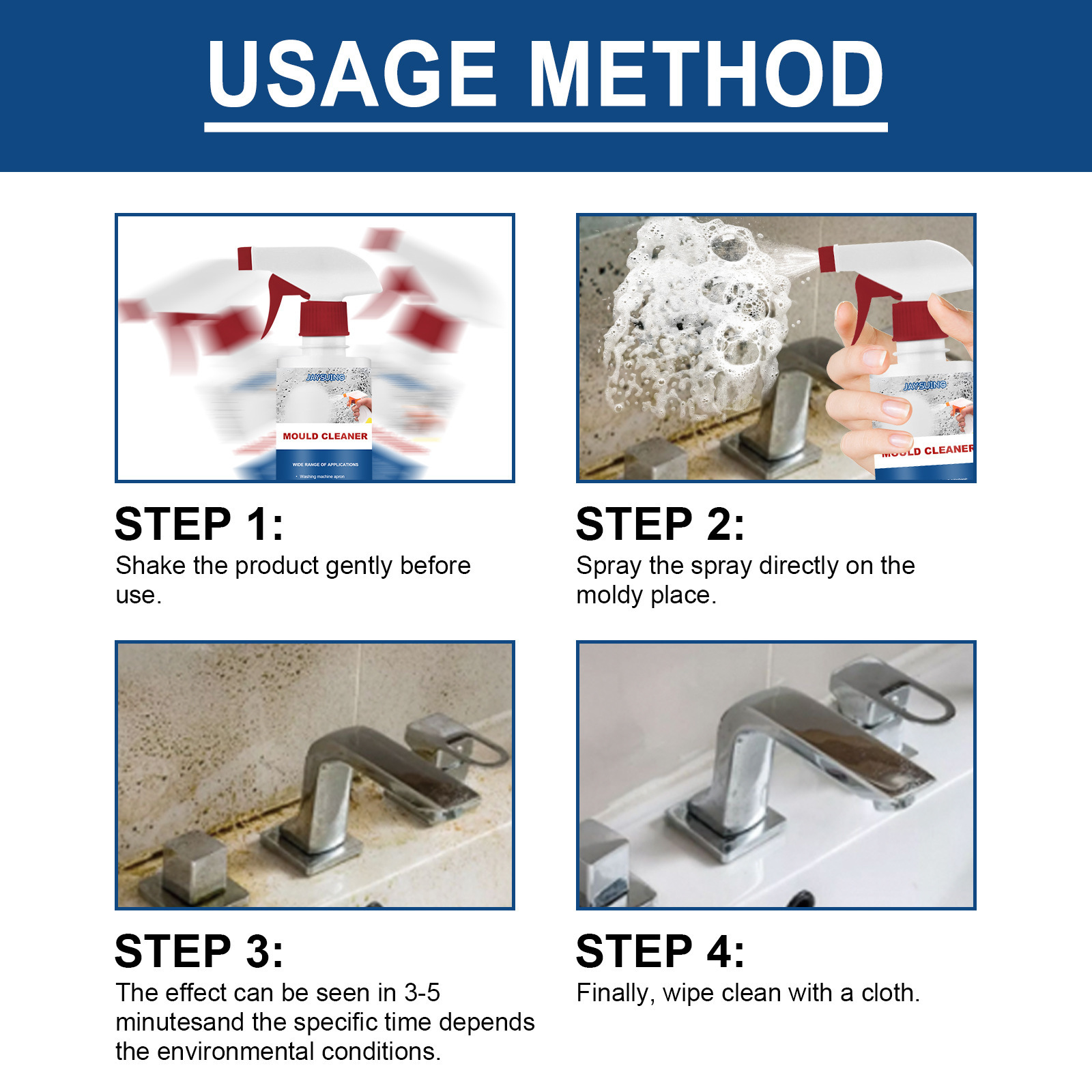 Mold Remover Spray For Ceiling Bathroom Tile Walls Multi Surface Cleaning And Stain Removal 60ml