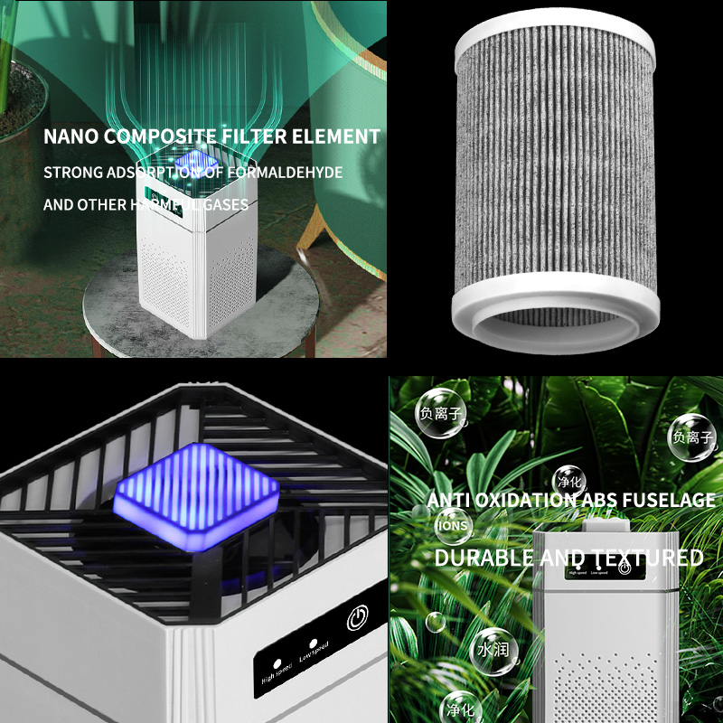 Negative Ion Air Purifier Hepa Filter Aromatherapy Smoke Remover Odor Eliminator Multi-Function Home Bedroom Office Purifier