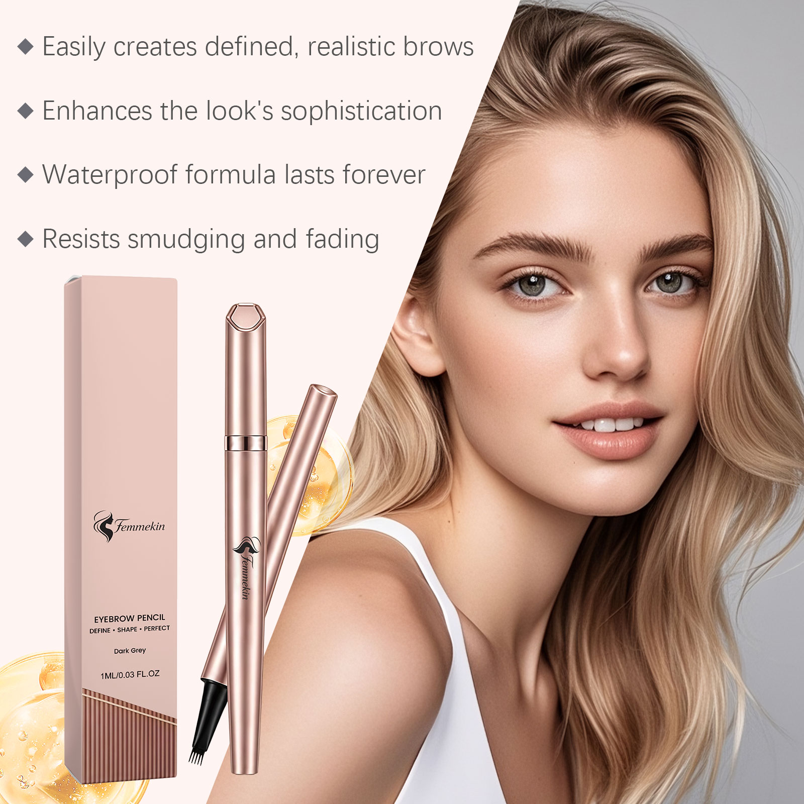 (Light Brown) Long Lasting Waterproof Eyebrow Pencil Smooth Pigmented Natural Smudgeproof Brow Easy Use