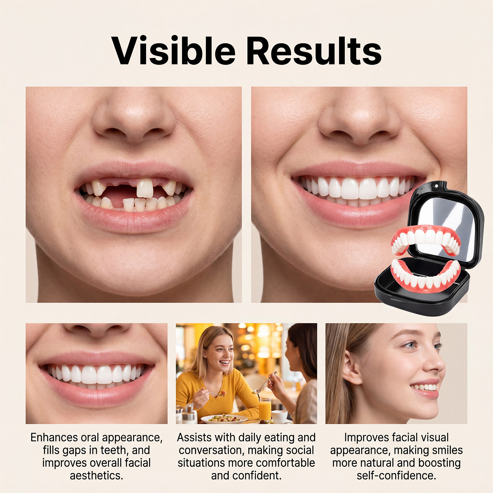 Comfortable Denture Kit Soft Material Stable Easy To Wear Natural Fit Beautiful Daily Teeth Modification Set
