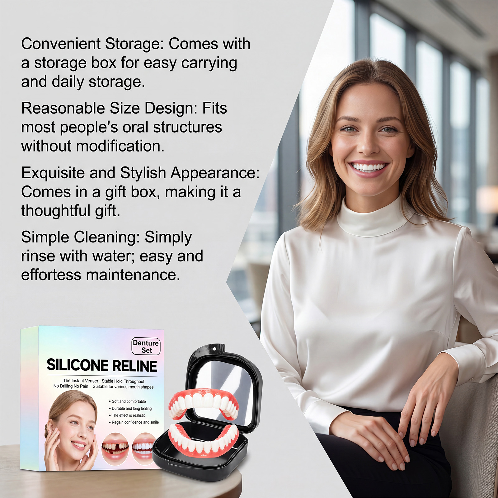 Comfortable Denture Kit Soft Material Stable Easy To Wear Natural Fit Beautiful Daily Teeth Modification Set