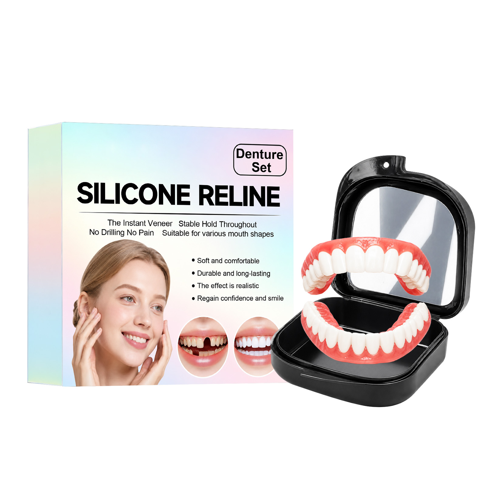Comfortable Denture Kit Soft Material Stable Easy To Wear Natural Fit Beautiful Daily Teeth Modification Set