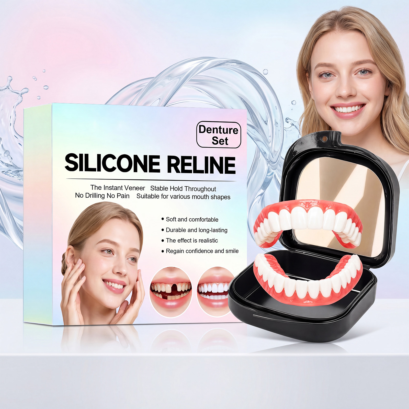 Comfortable Denture Kit Soft Material Stable Easy To Wear Natural Fit Beautiful Daily Teeth Modification Set