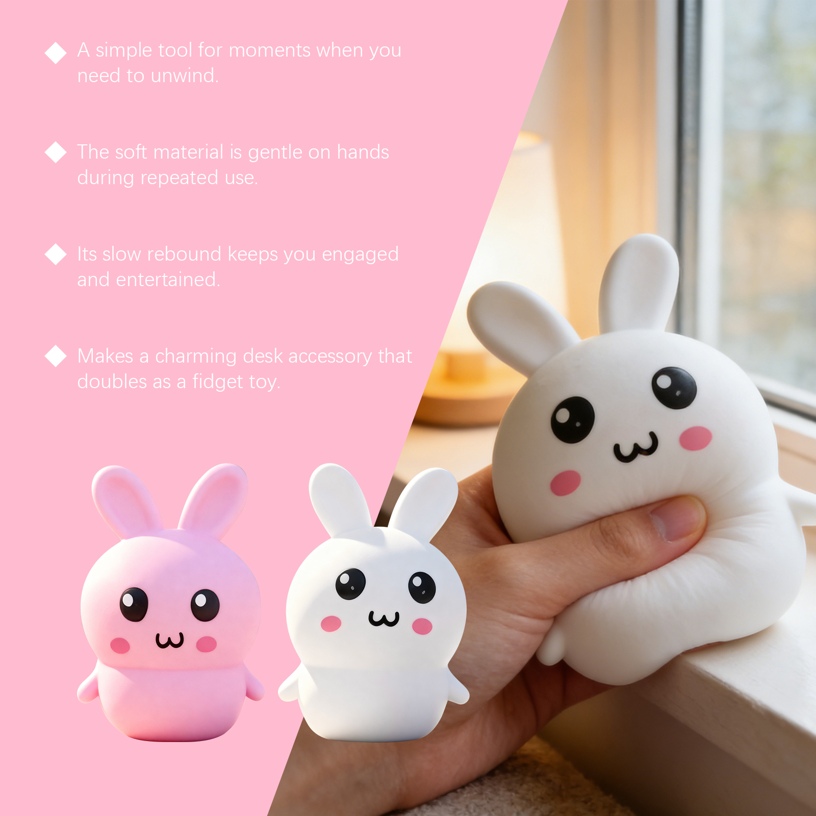 Rabbit Squeeze Toy Pink Safe Odorless High Resilience Daily Office Parent Child Stress Relief Portable Magic Tool