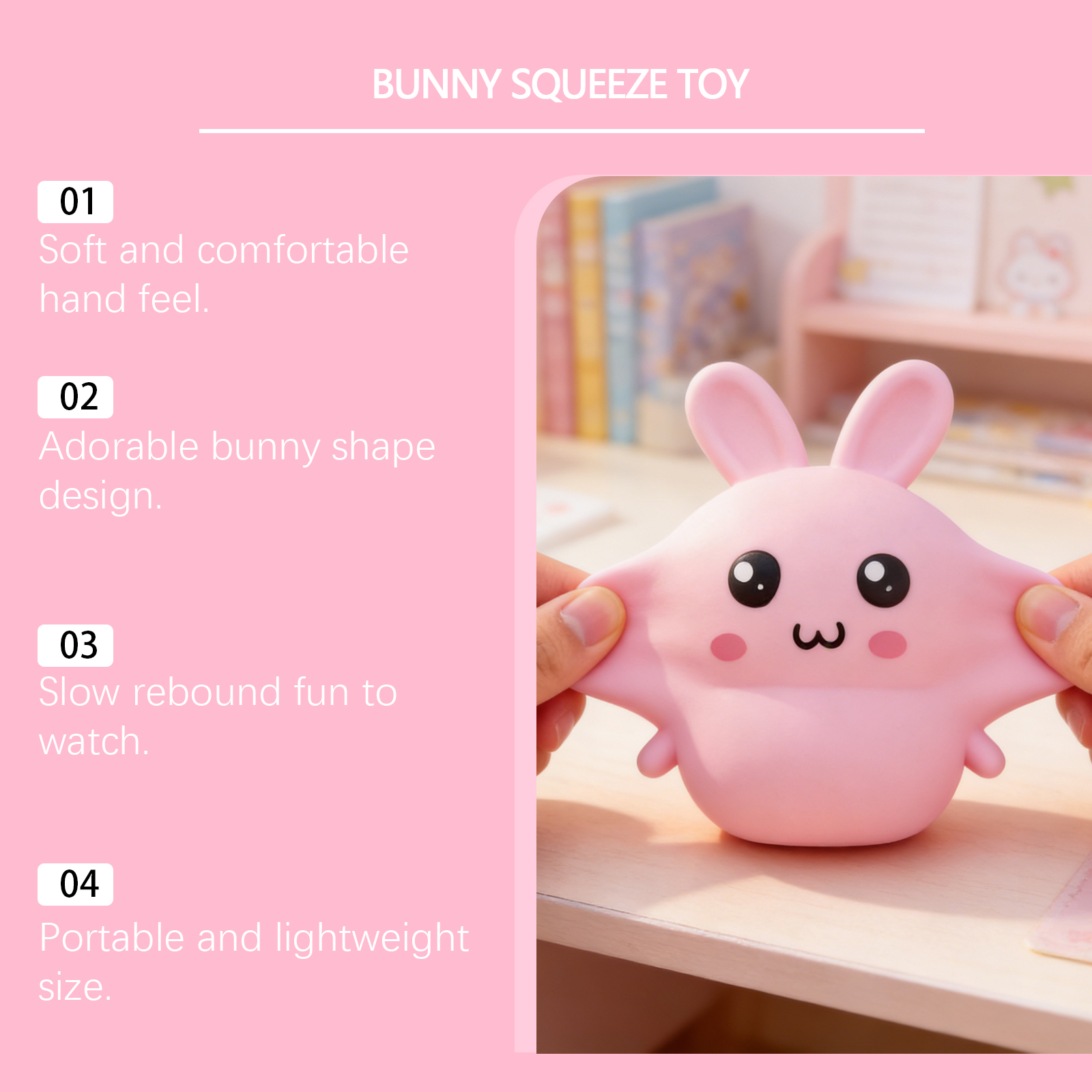 Rabbit Squeeze Toy Pink Safe Odorless High Resilience Daily Office Parent Child Stress Relief Portable Magic Tool