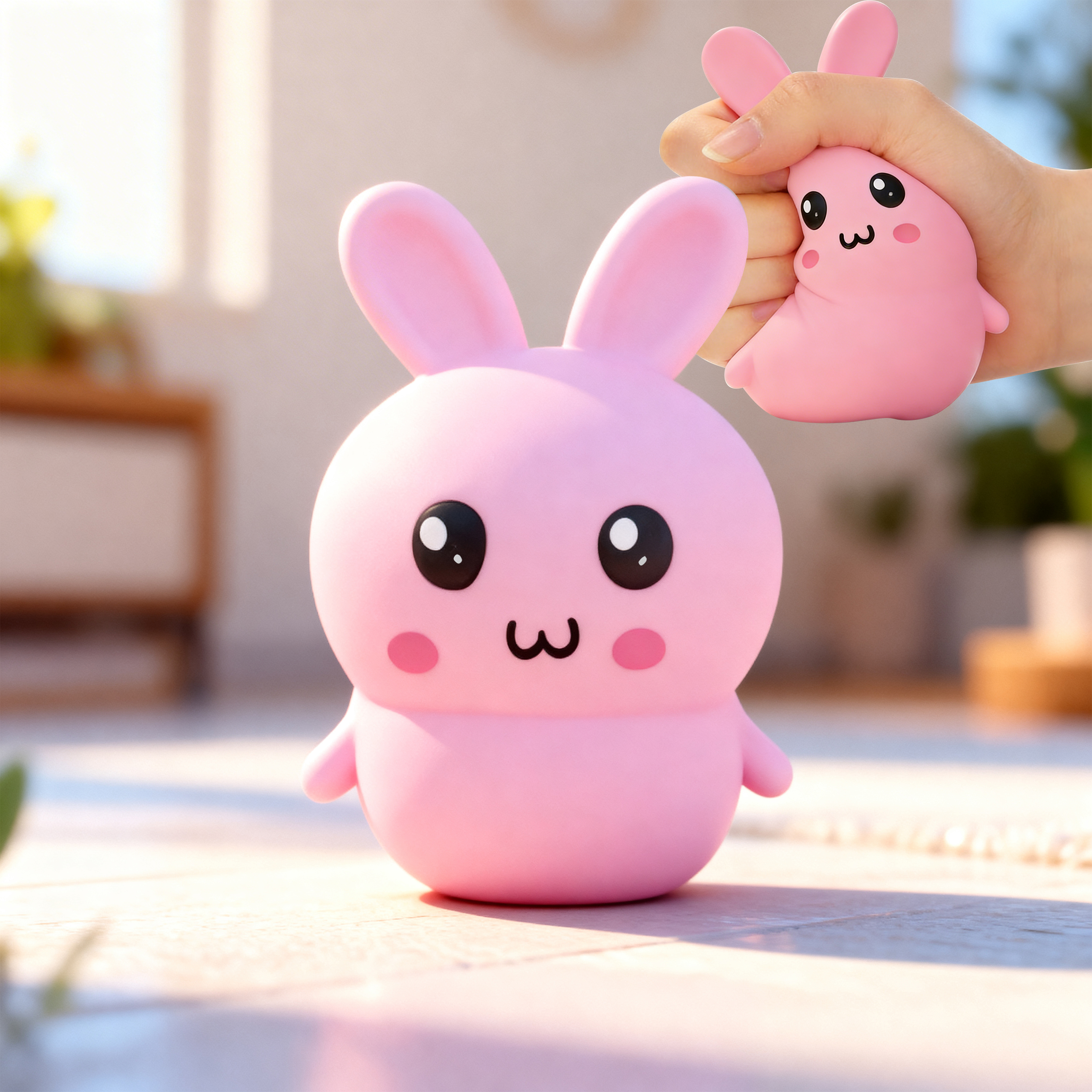 Rabbit Squeeze Toy Pink Safe Odorless High Resilience Daily Office Parent Child Stress Relief Portable Magic Tool