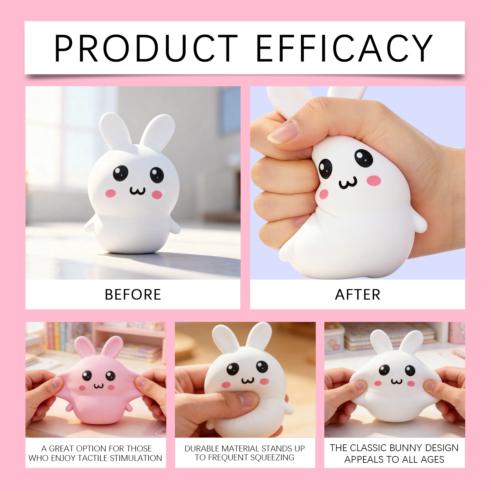 Rabbit Squeeze Toy Pink Safe Odorless High Resilience Daily Office Parent Child Stress Relief Portable Magic Tool