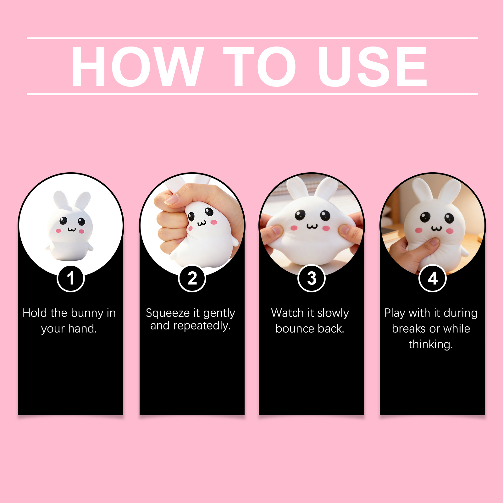 Rabbit Squeeze Toy Pink Safe Odorless High Resilience Daily Office Parent Child Stress Relief Portable Magic Tool