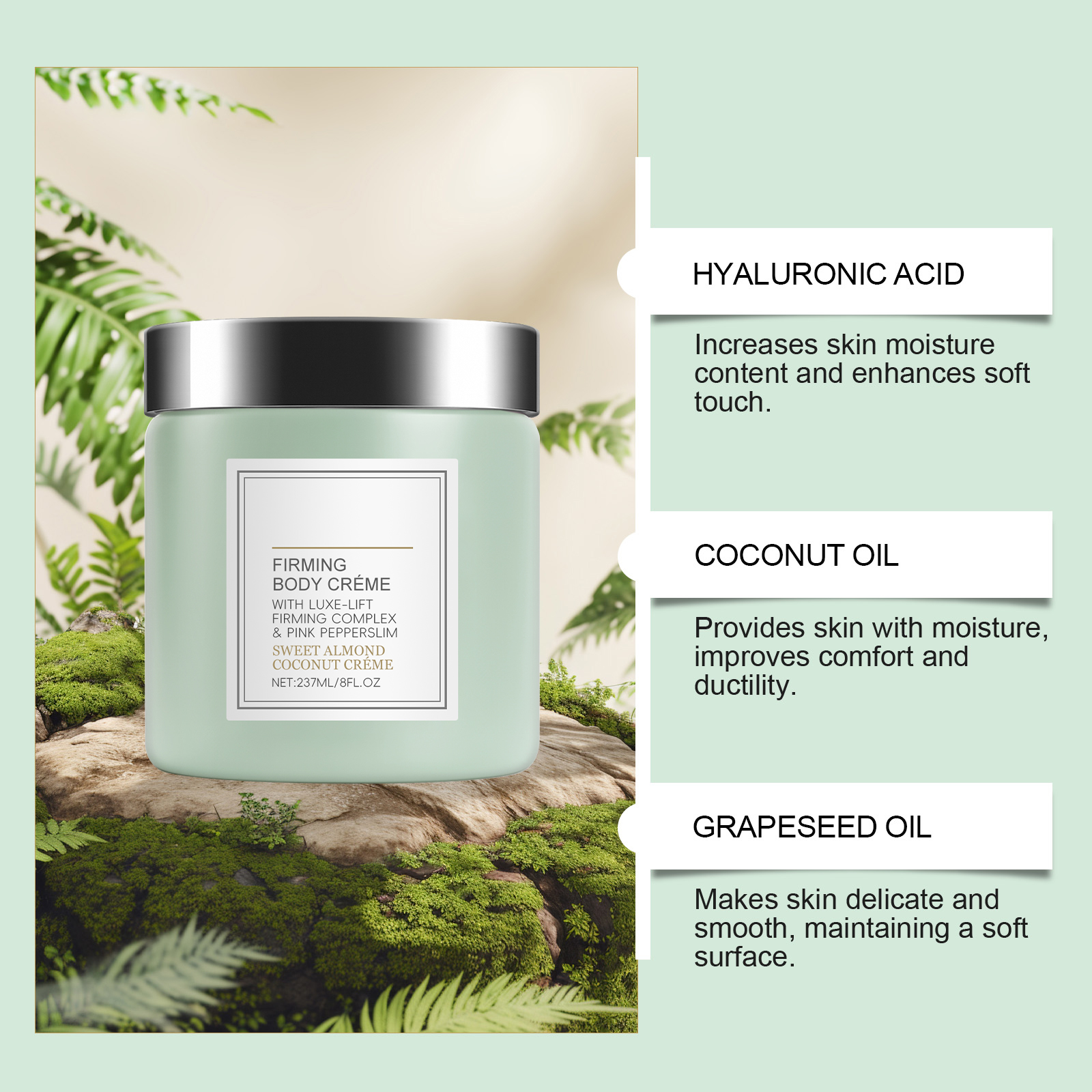 Sweet Almond Coconut Body Cream Fine Texture Mild Skin Friendly Fresh Moisturizing Nourish Skin