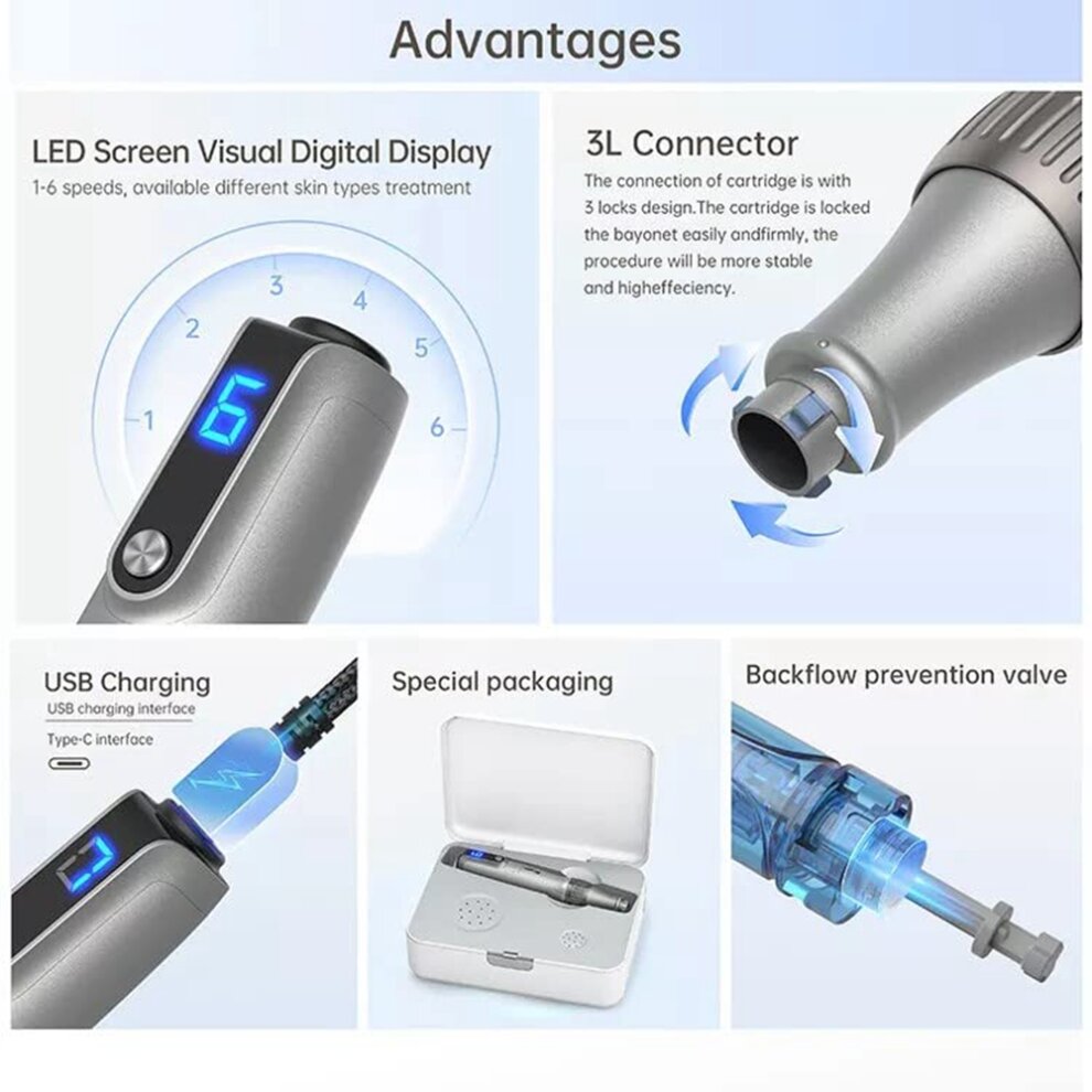 Dr. Pen Ultima M8S Wireless Microneedling Pen with 35-Piece Replacement Cartridges, USB-C, LED Screen, 6-Speed, Anti-Backflow Tips