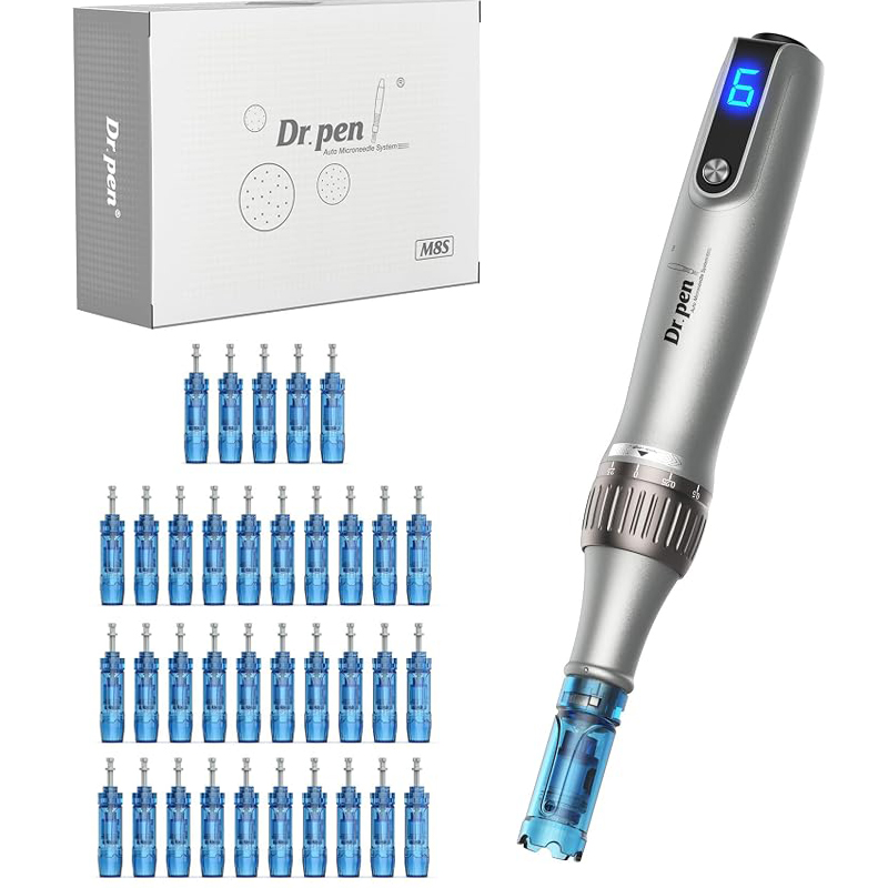 Dr. Pen Ultima M8S Wireless Microneedling Pen with 35-Piece Replacement Cartridges, USB-C, LED Screen, 6-Speed, Anti-Backflow Tips