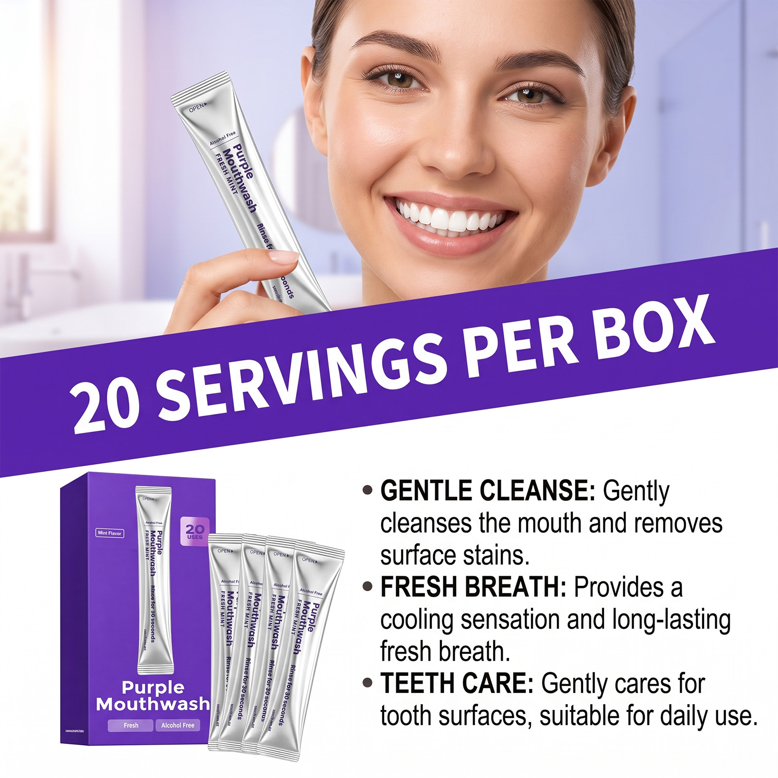 Purple Fresh Mouthwash Mint Gentle Clean Refreshing Comfort Portable Oral Care