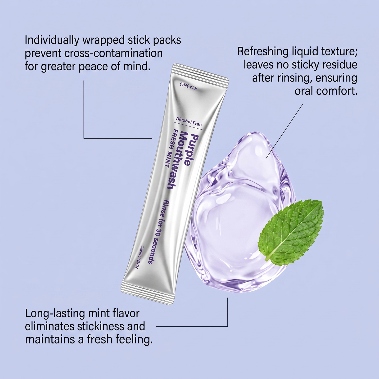 Purple Fresh Mouthwash Mint Gentle Clean Refreshing Comfort Portable Oral Care