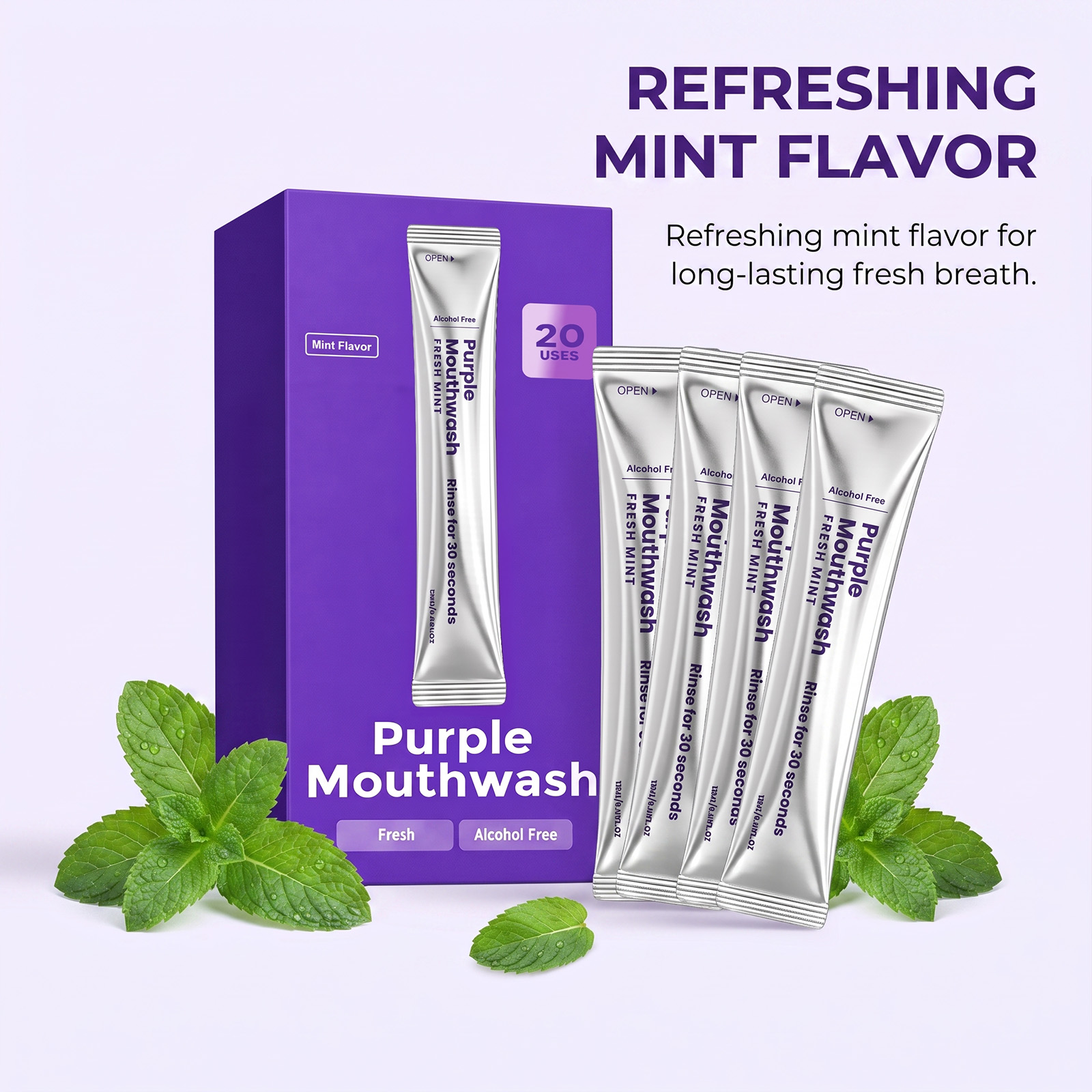 Purple Fresh Mouthwash Mint Gentle Clean Refreshing Comfort Portable Oral Care
