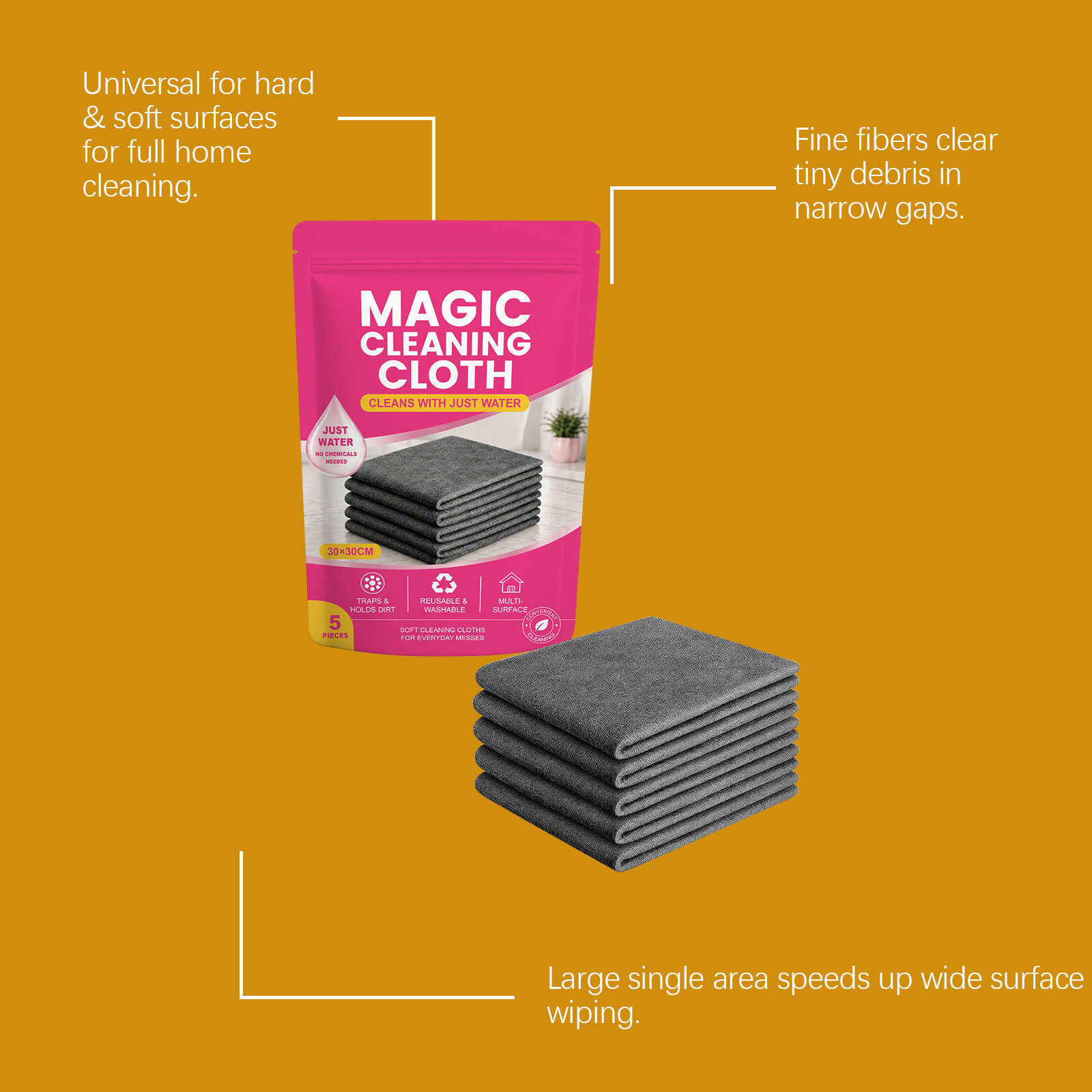 Clean Cloth Soft Texture Trace Free Watermark Free Water Clean Reusable Surface Safe Home Car Use