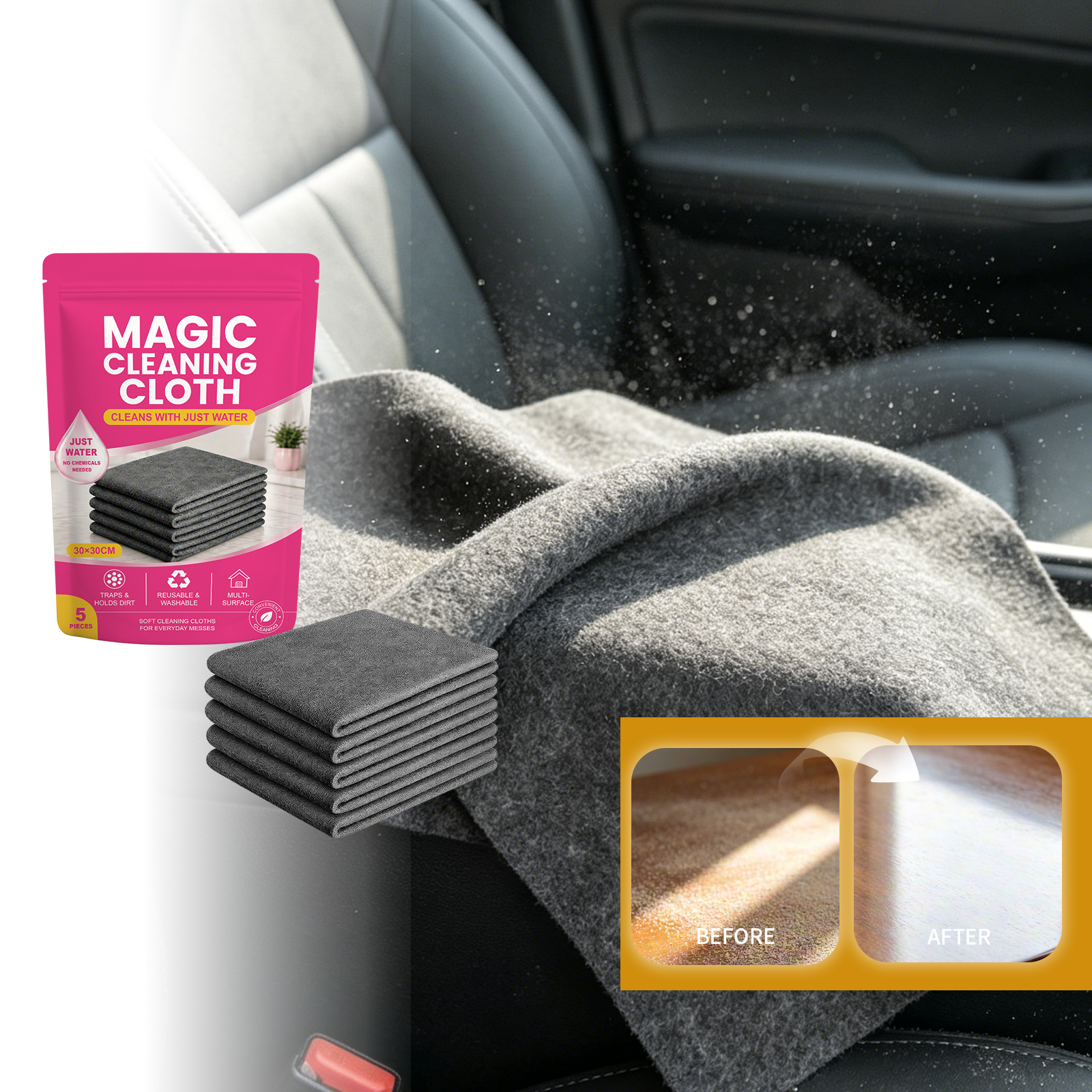 Clean Cloth Soft Texture Trace Free Watermark Free Water Clean Reusable Surface Safe Home Car Use