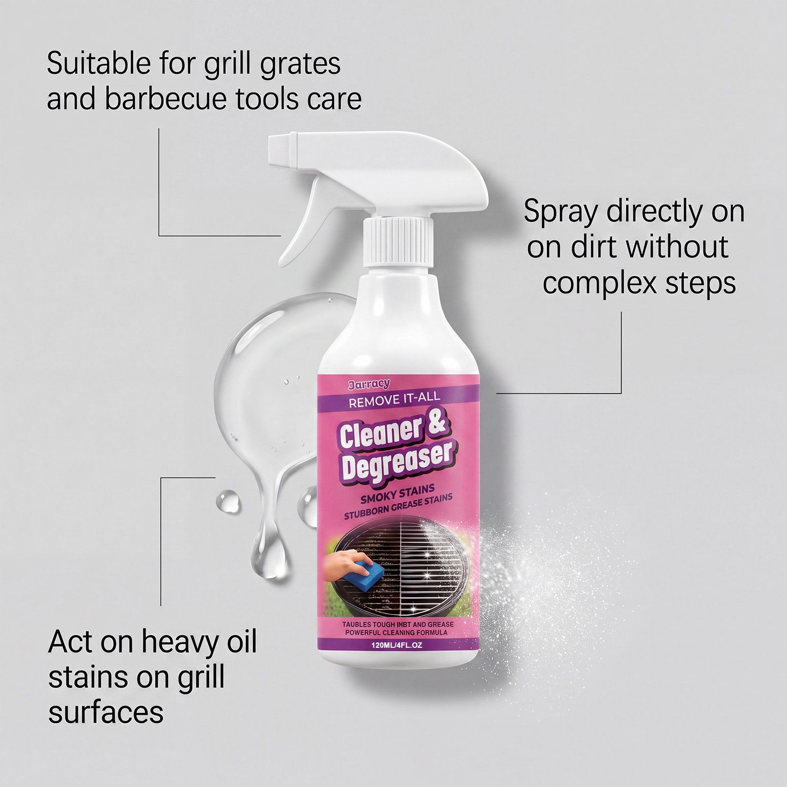 Grill Cleaner Spray For BBQ Rack Grease And Burnt Stain Removal Daily Cleaning