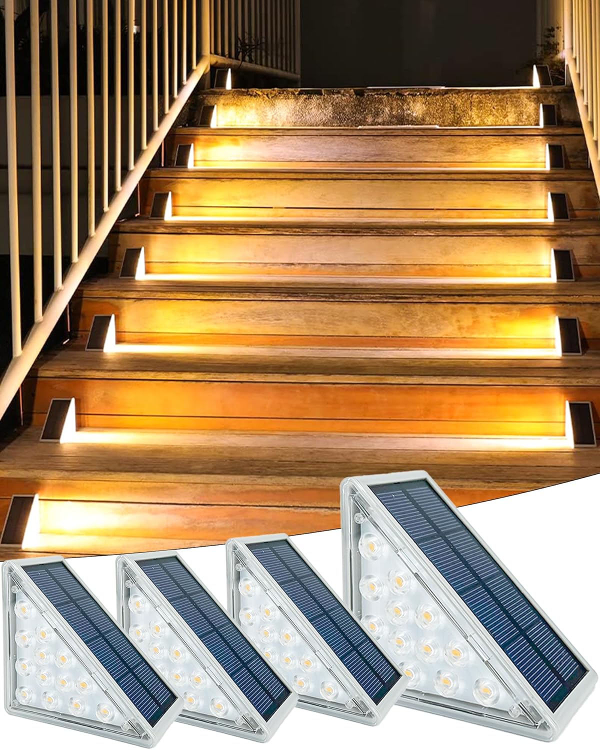 (4 pcs) Solar Step Lights Outdoor Solar Stair Lights IP67 Waterproof 13 LED Beads for Increased Brightness Outdoor Stair Lights for Decorative Use on Stairs Front 