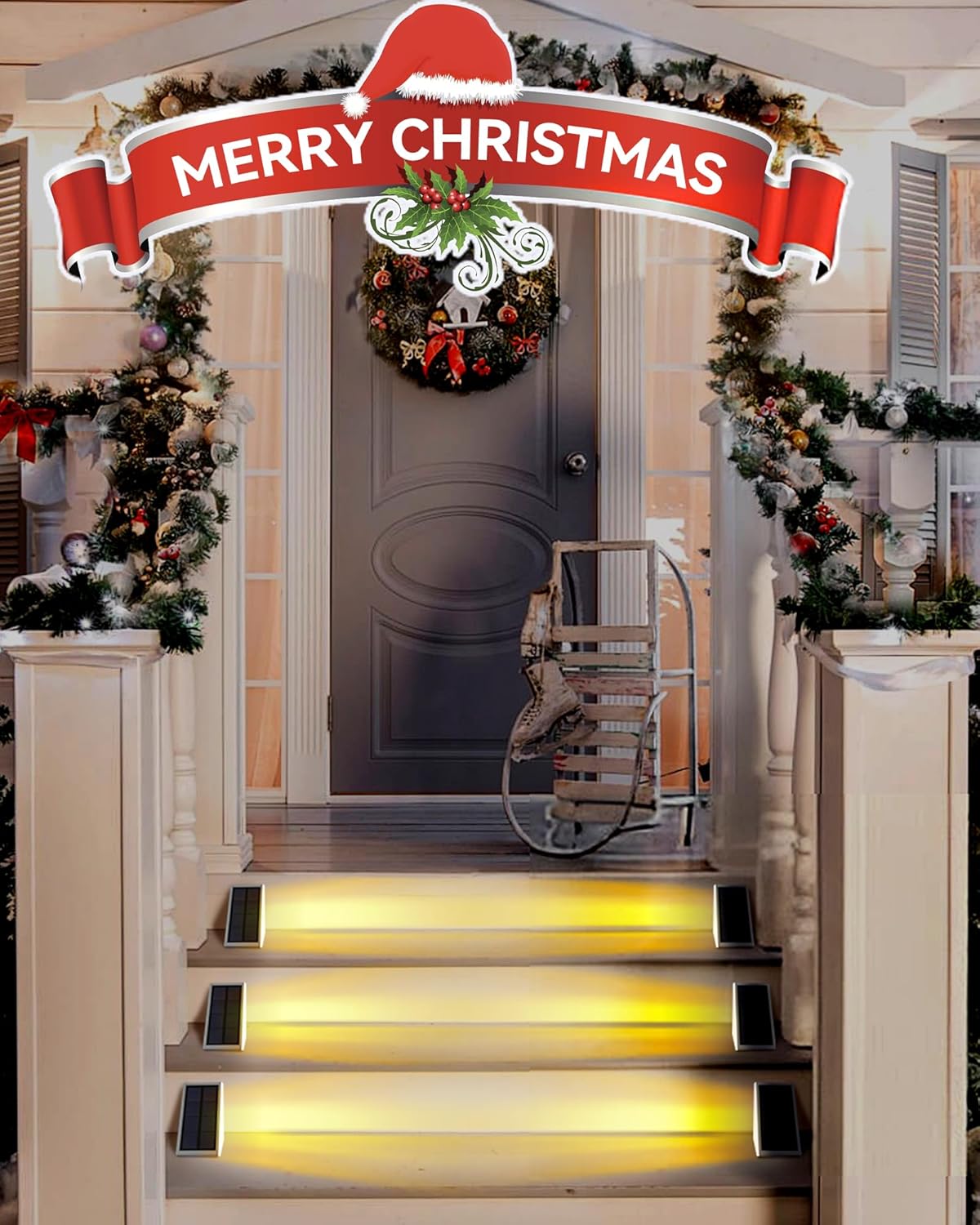(4 pcs) Solar Step Lights Outdoor Solar Stair Lights IP67 Waterproof 13 LED Beads for Increased Brightness Outdoor Stair Lights for Decorative Use on Stairs Front 