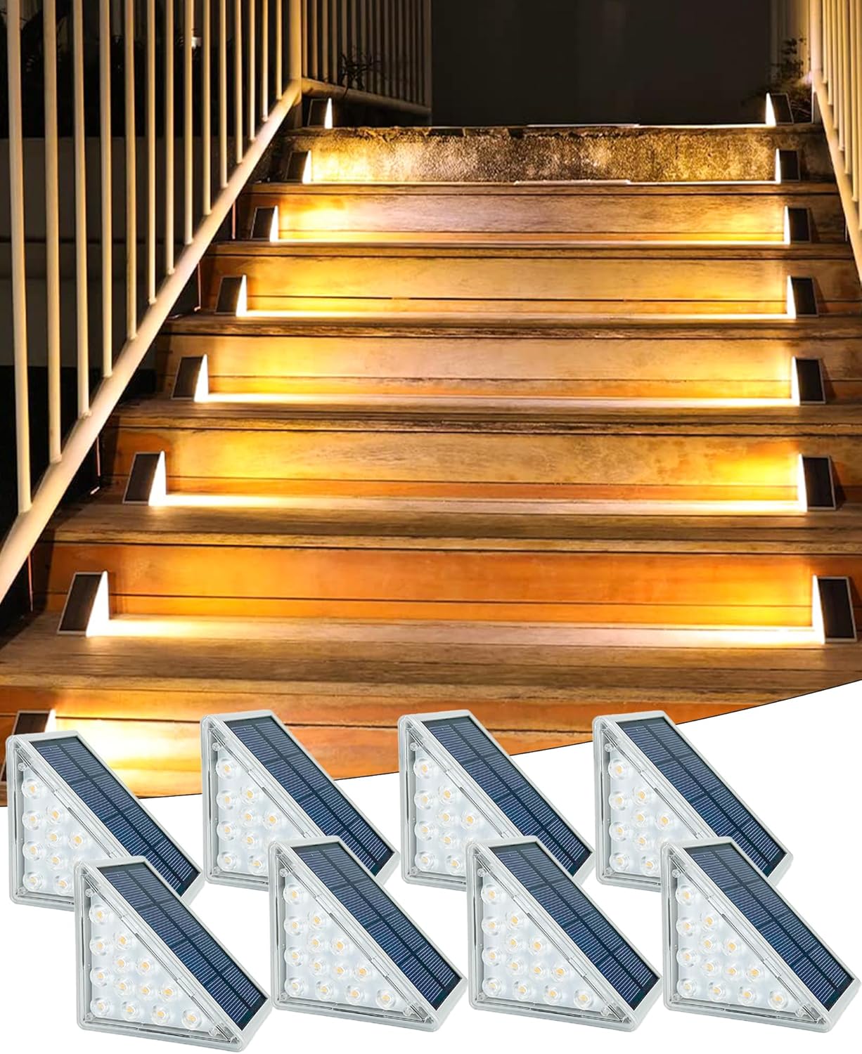 (4 pcs) Solar Step Lights Outdoor Solar Stair Lights IP67 Waterproof 13 LED Beads for Increased Brightness Outdoor Stair Lights for Decorative Use on Stairs Front 