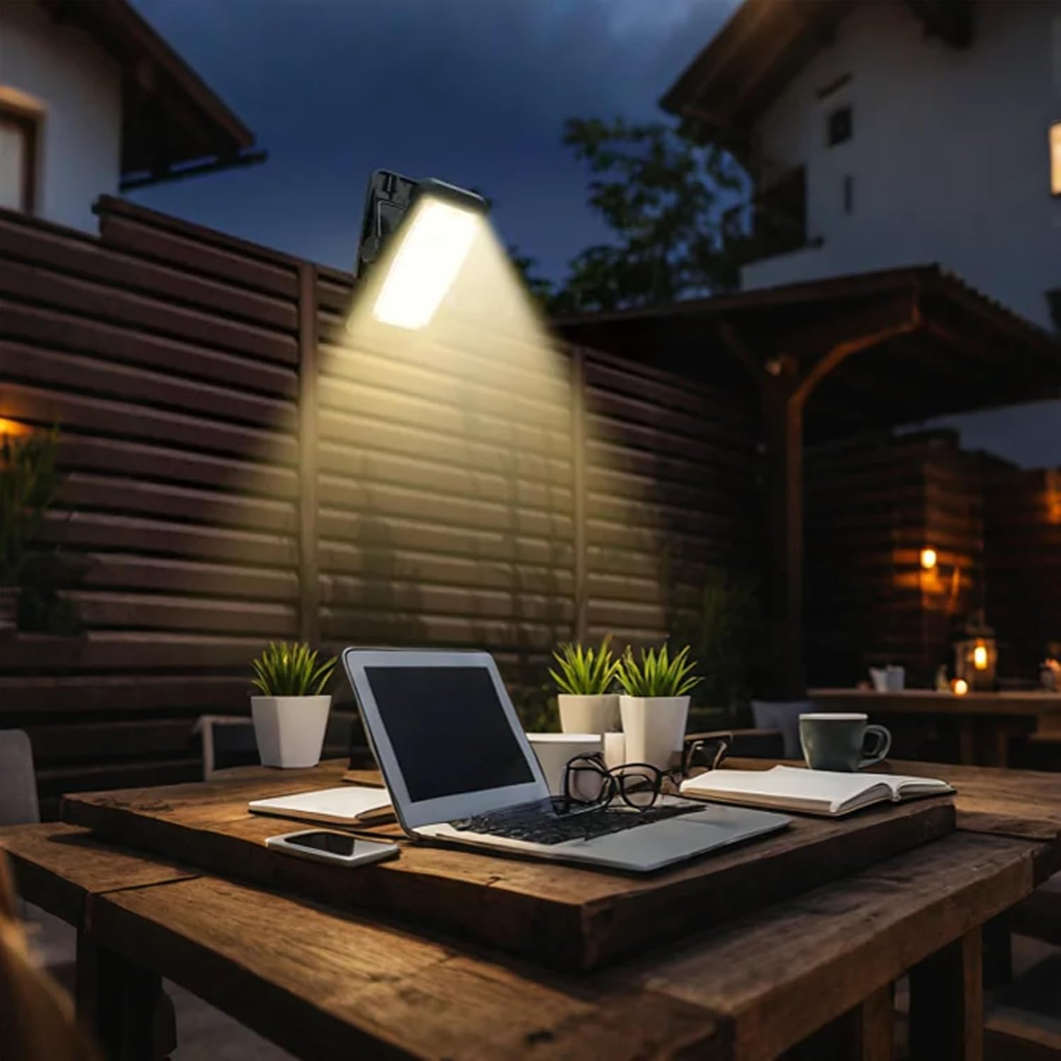 (Warm White) Clip On Solar Lights Outdoor 1500mAh New Enhanced LED Outdoor Solar Light Motion Detection Sensor Light Waterproof Atmosphere Decorative Lights Wall Garage 