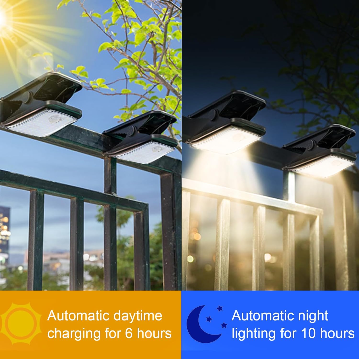 (Warm White) Clip On Solar Lights Outdoor 1500mAh New Enhanced LED Outdoor Solar Light Motion Detection Sensor Light Waterproof Atmosphere Decorative Lights Wall Garage 