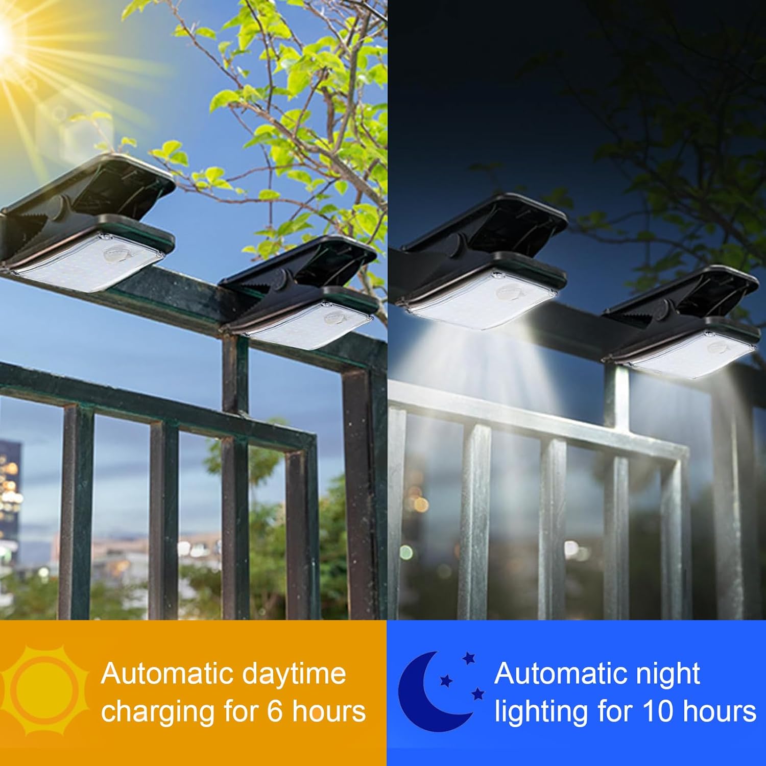 (Warm White) Clip On Solar Lights Outdoor 1500mAh New Enhanced LED Outdoor Solar Light Motion Detection Sensor Light Waterproof Atmosphere Decorative Lights Wall Garage 