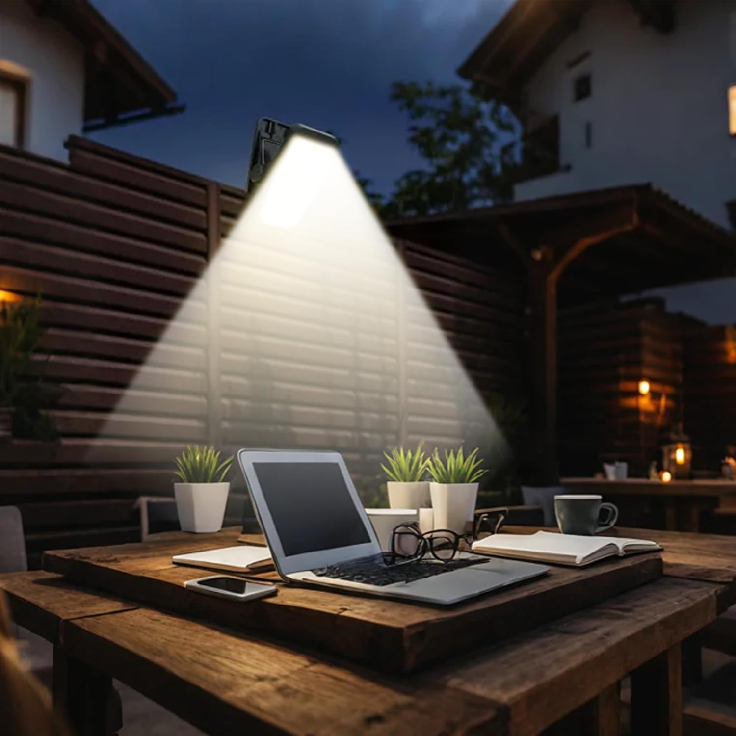 (Warm White) Clip On Solar Lights Outdoor 1500mAh New Enhanced LED Outdoor Solar Light Motion Detection Sensor Light Waterproof Atmosphere Decorative Lights Wall Garage 