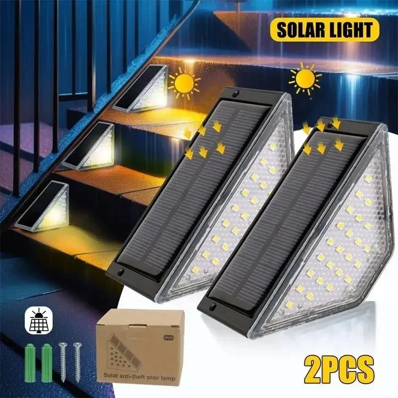 (2 PCS)  LED Solar Step Lights Outdoor Garden Path Porch Deck Stairs Lamp Yard Waterproof