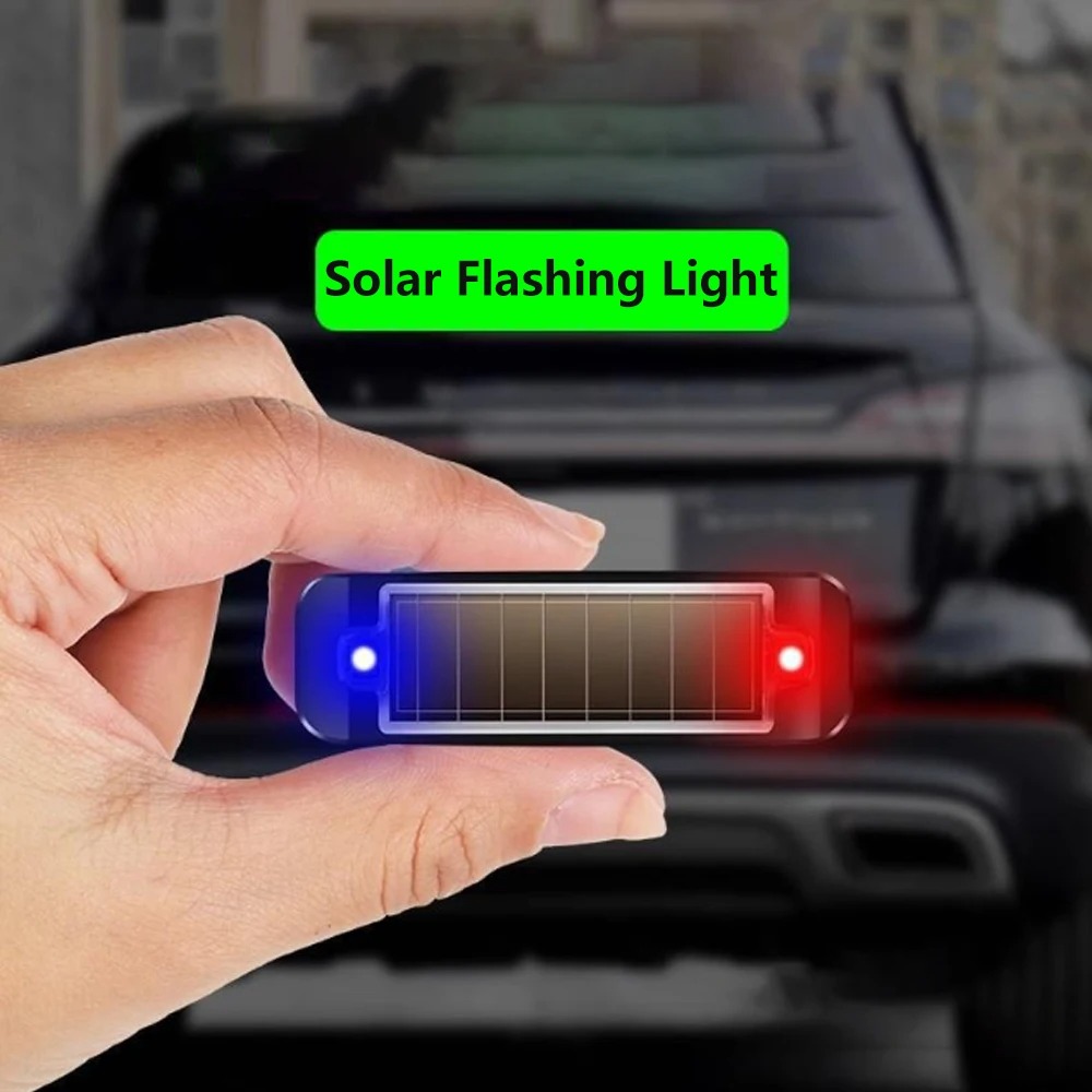 (Yellow) Mini LED Solar Power Car Warning Light Wireless Anti-Theft Simulated Alarm Caution Lamp Night Security Flashing Dummy Alarm